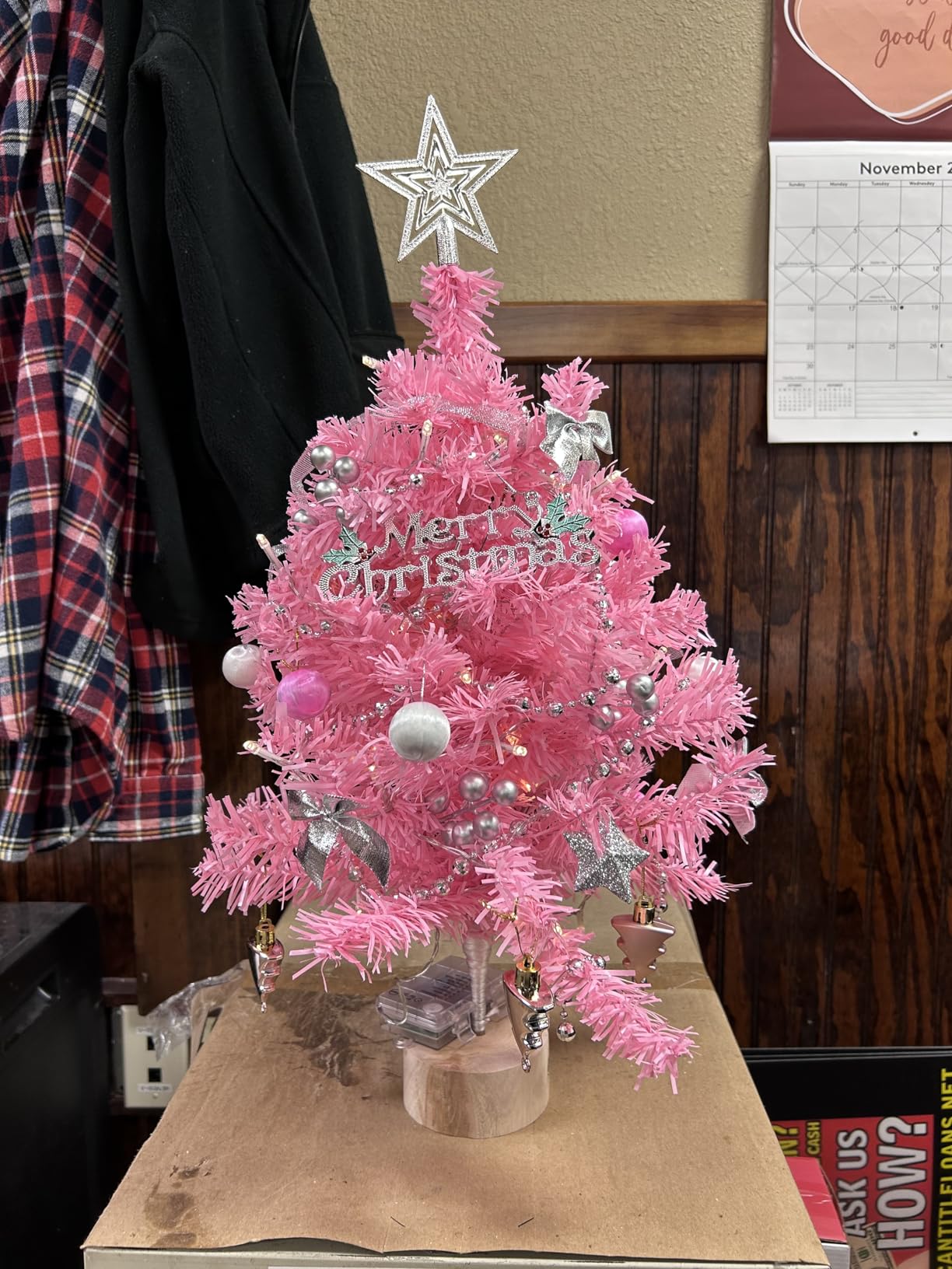 Juegoal Black Mini Christmas Tree, 24 Inch Lighted Tabletop Artificial Xmas Pine Tree customer photo 1