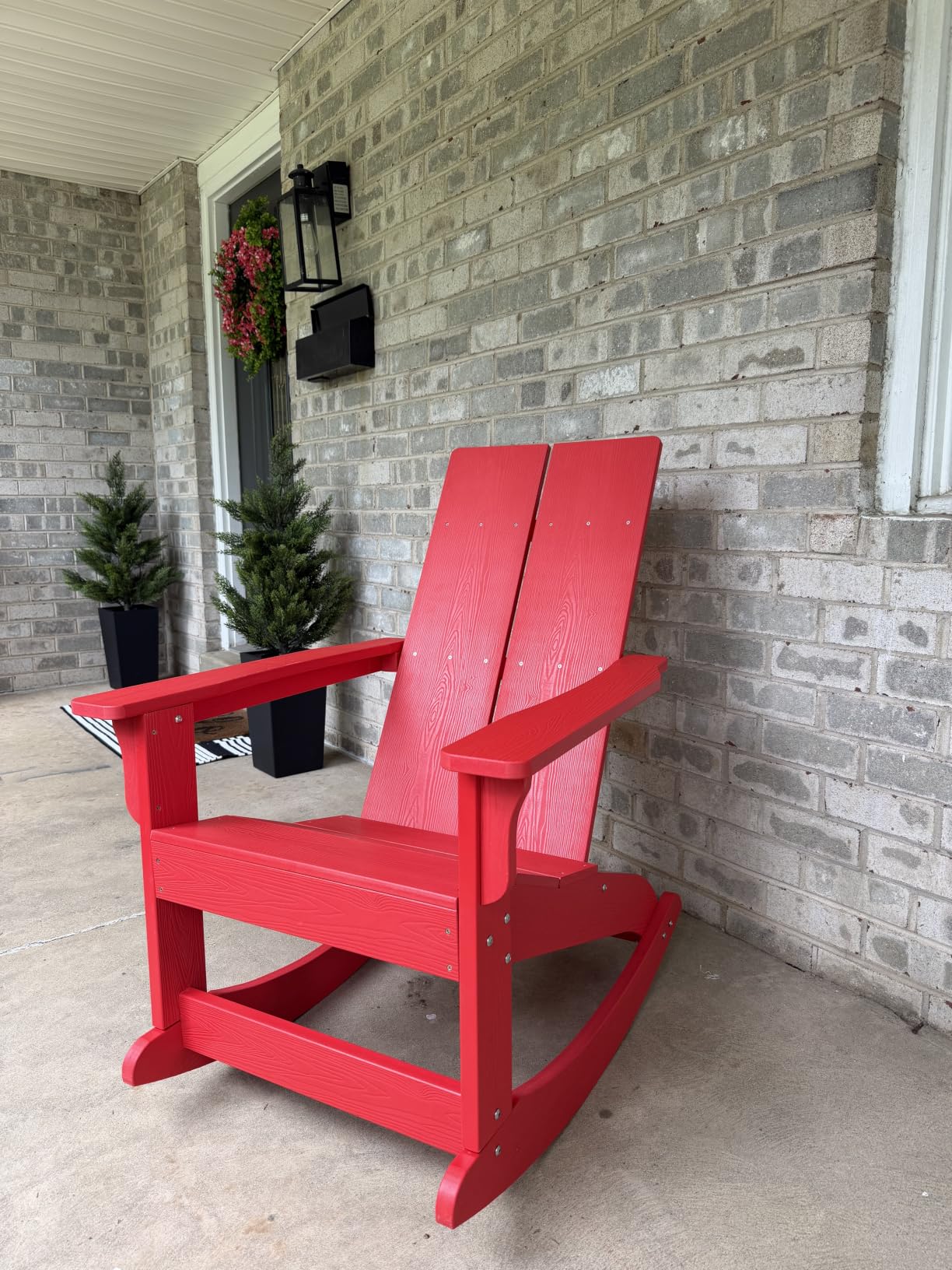 EMMA + OLIVER Harmon Adirondack Rocking Chair - Red Poly Resin - Suitable for Indoor/Outdoor Use - All Weather Materials - Easy Assembly - 350 lb. Weight Capacity customer photo 2