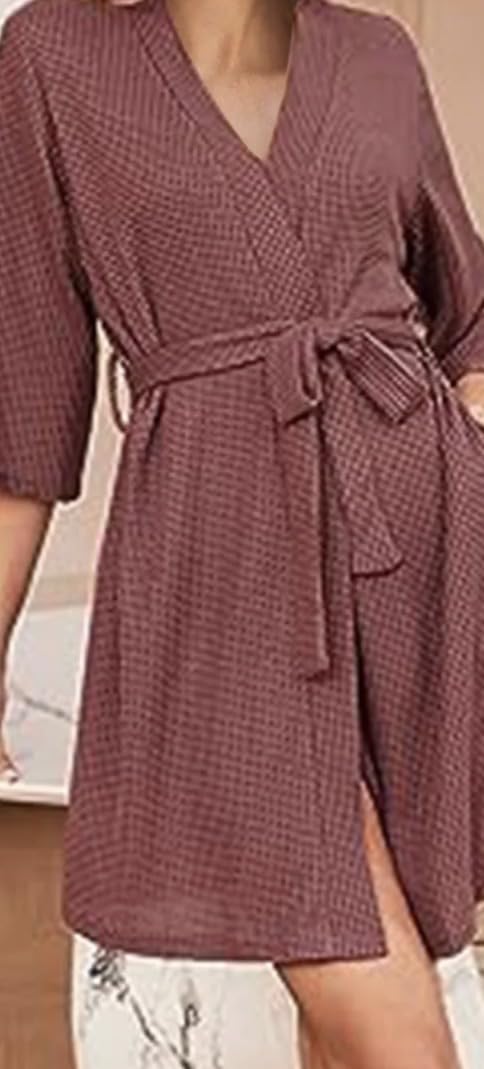 Ekouaer Robes for Women Waffle Knit Bathrobe Soft Lightweight Knee Length Loungewear S-XXL customer photo 1