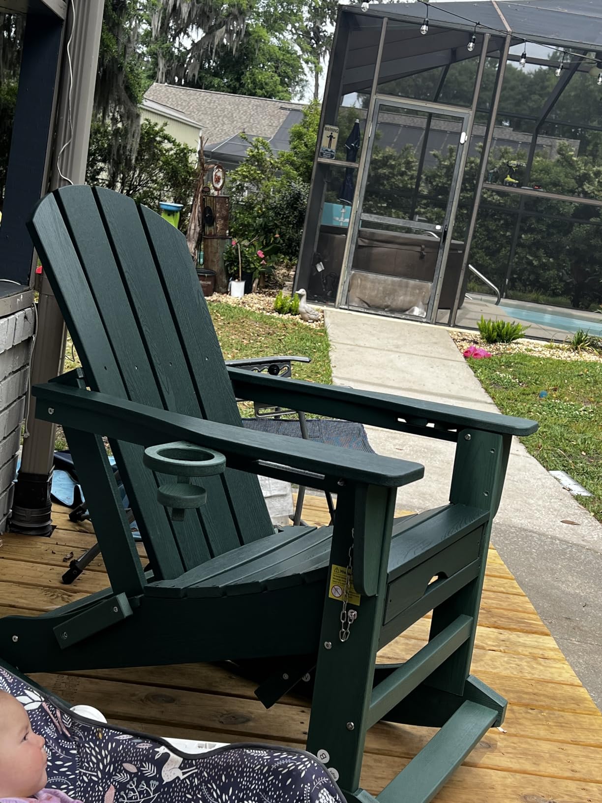 Adirondack Rocking Chair with Ottoman and Cup Holders | HDPE Porch Rocker, White customer photo 2