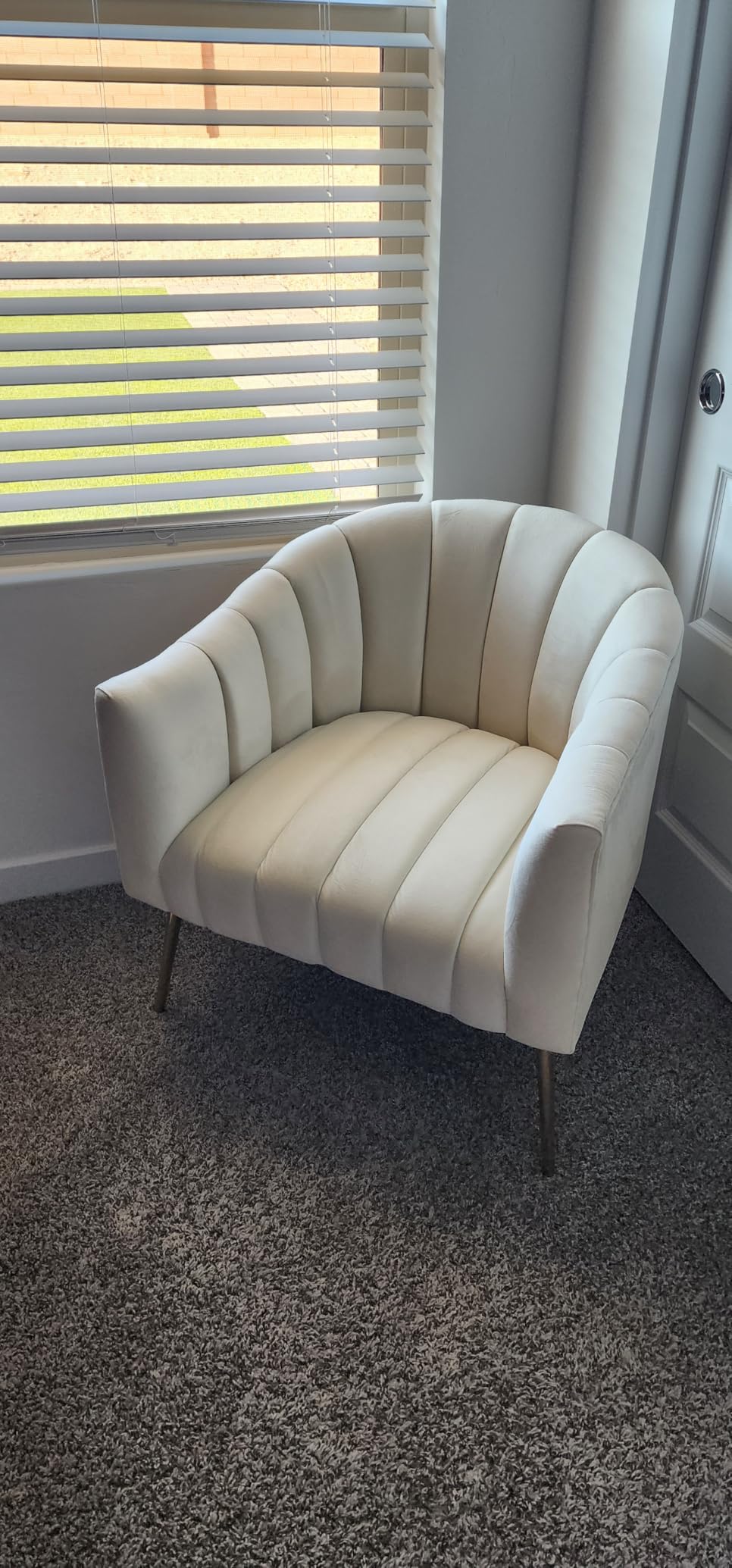 Dewhut Oversized Pumpkin Couch Accent Chair, Modern Comfy Velvet Upholstered Barrel Chairs, Luxury Single Sofa Armchair for Living Room, Waiting Room, Office and Vanity, Beige customer photo 1