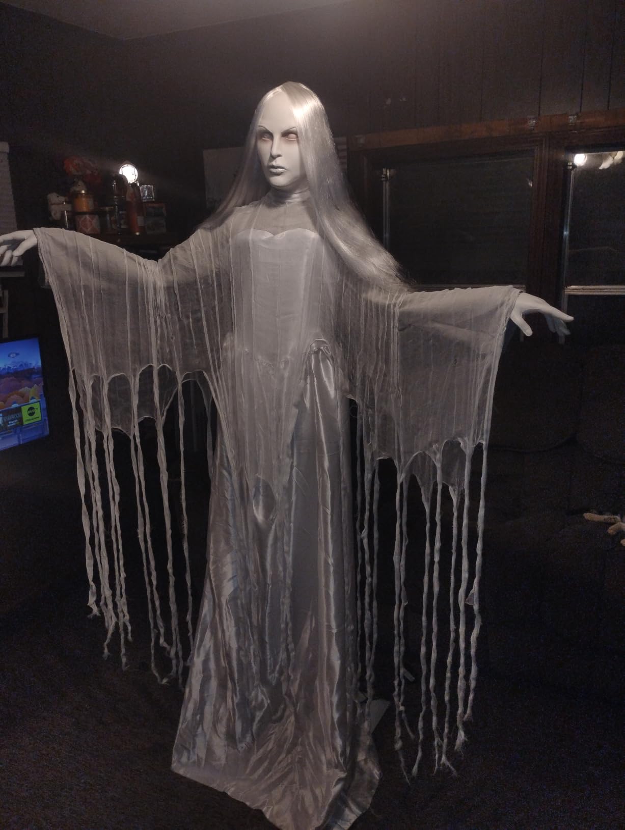 Haunted Hill Farm Motion Activated Floating Skeleton Ghost Over Tombstone by Tekky, Battery Operated Halloween Animatronic for Indoor or Covered Outdoor Creepy Halloween Decorations, Halloween Props customer photo 1