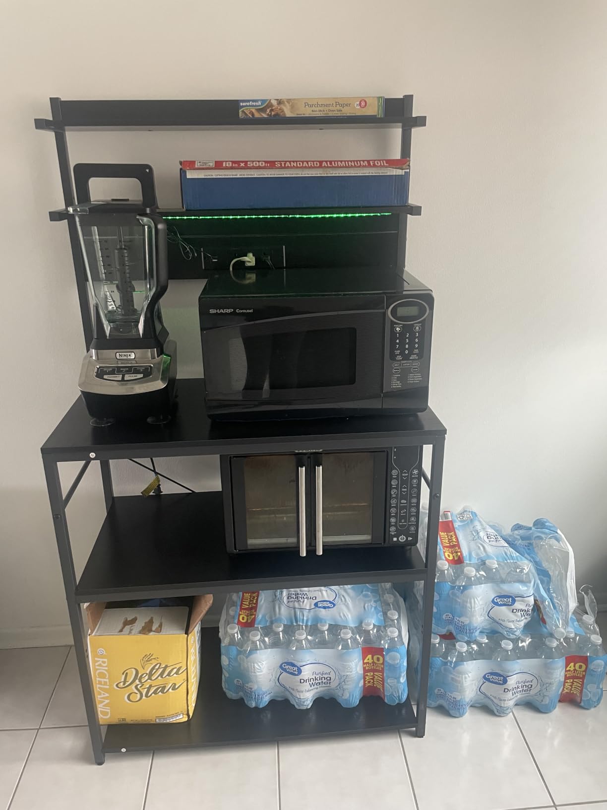 Aheaplus Bakers Rack with Power Outlet, Microwave Stand, 5 Tiers Coffee Bar Station with LED Lights, Kitchen Storage Shelf with 6 S-shaped Hooks, Rustic Brown customer photo 1