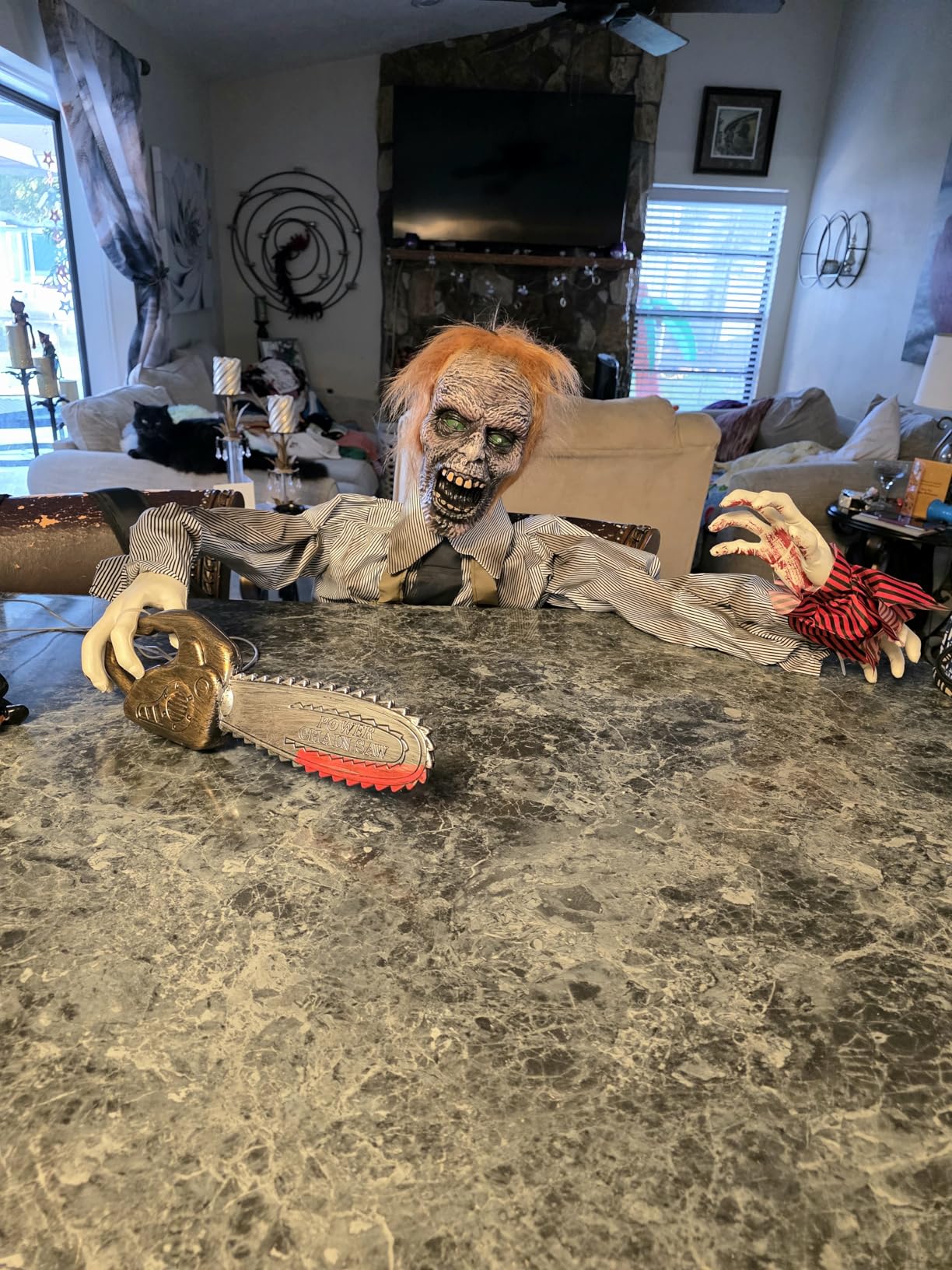 Haunted Hill Farm Zombie Carver Halloween Animatronic with Movement, Sound, and Light-Up Eyes for Scary Indoor or Covered Outdoor Halloween Decorations, Battery Operated Halloween Props for Home customer photo 2