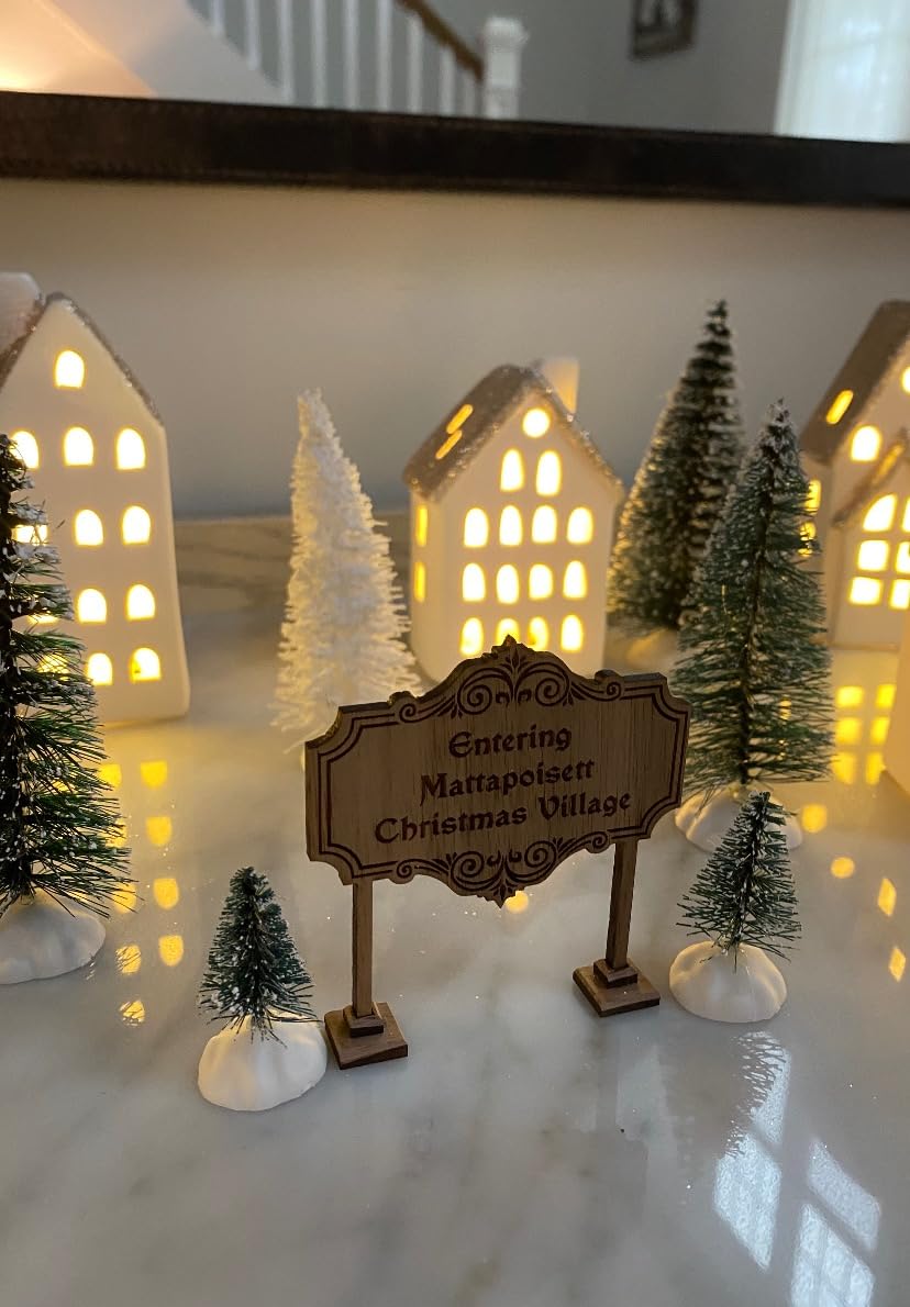 29Pcs Ceramic Christmas Village Set with Tea Light Pine Trees Xmas Street Lamp White Porcelain House Mantle Tabletop Christmas Decoration(Built in LR44) customer photo 2