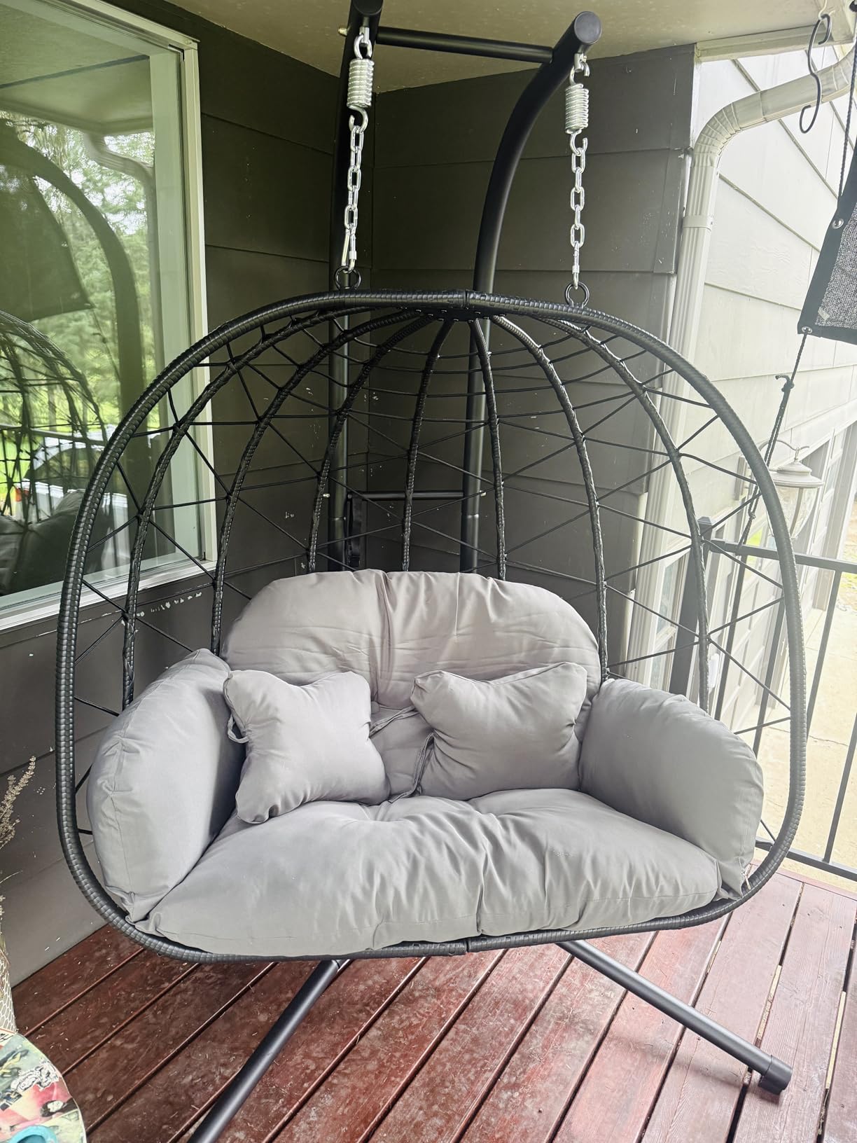 Double Egg Chair with Stand Hammock Swing Chair Foldable Hanging Loveseat, UV Resistant Removable Cushions, 700LBS Capacity for Bedroom, Balcony, Garden (BK-BE) customer photo 2