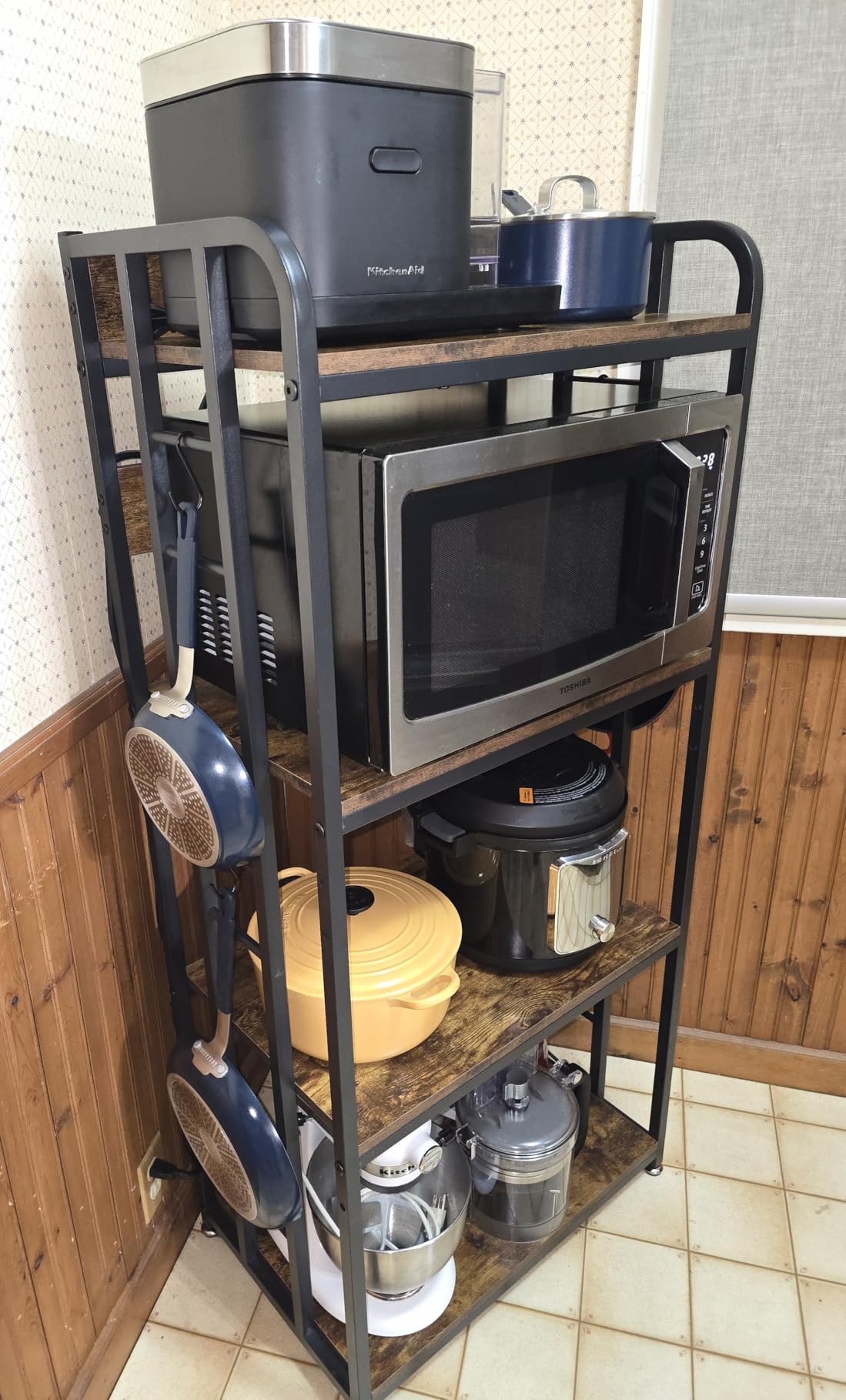 SIREDEEP Bakers Rack with Power Outlet, 4-Tier Kitchen Baker's Rack, Microwave Stand with Storage Suitable for Kitchen, Living Room, Dinning Room, Coffee Bar (Rustic Brown) customer photo 1