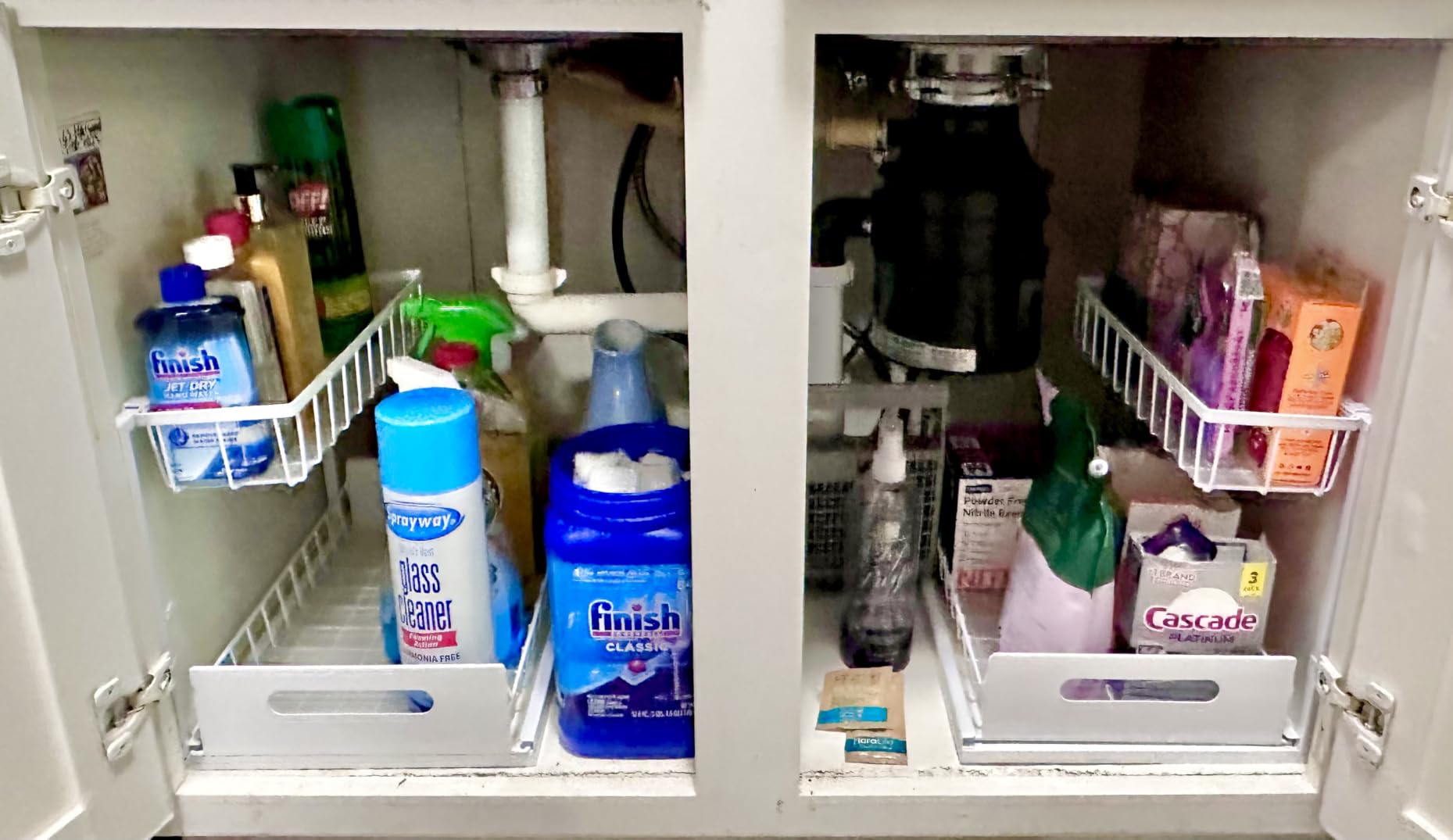 REALINN Under Sink Organizer, Pull Out Cabinet Organizer, 2 Tier Metal Slide Out Shelf with L Shaped Design for Kitchen, Bathroom, Laundry, and Utility Cabinet Storage for Deep Cabinets, White, 2 Pack customer photo 1