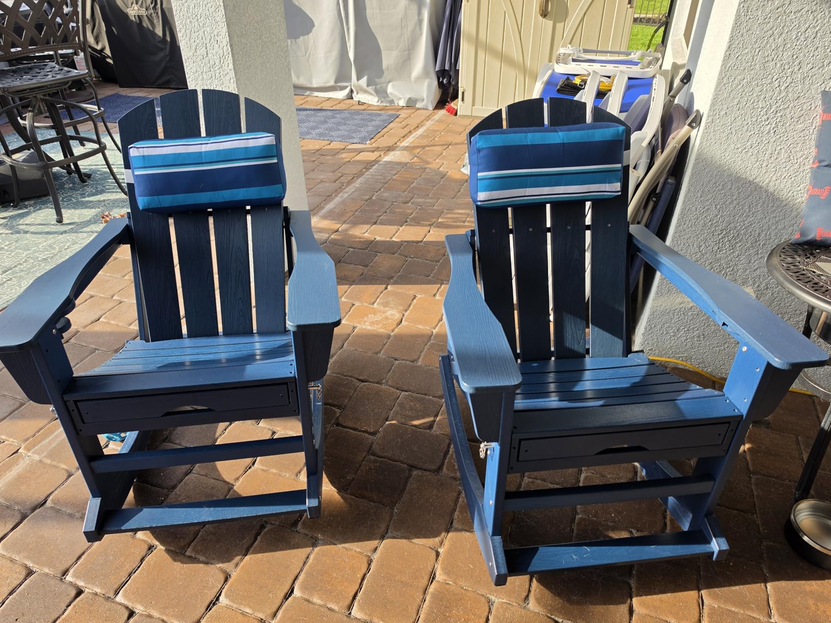 KINGYES Adirondack Rocking Chair Set of 2 with Retractable Ottoman and Cup Holders, HDPE Adirondack Rocker Patio Rocking Chair for Porch, Patio, Balcony, Black customer photo 1