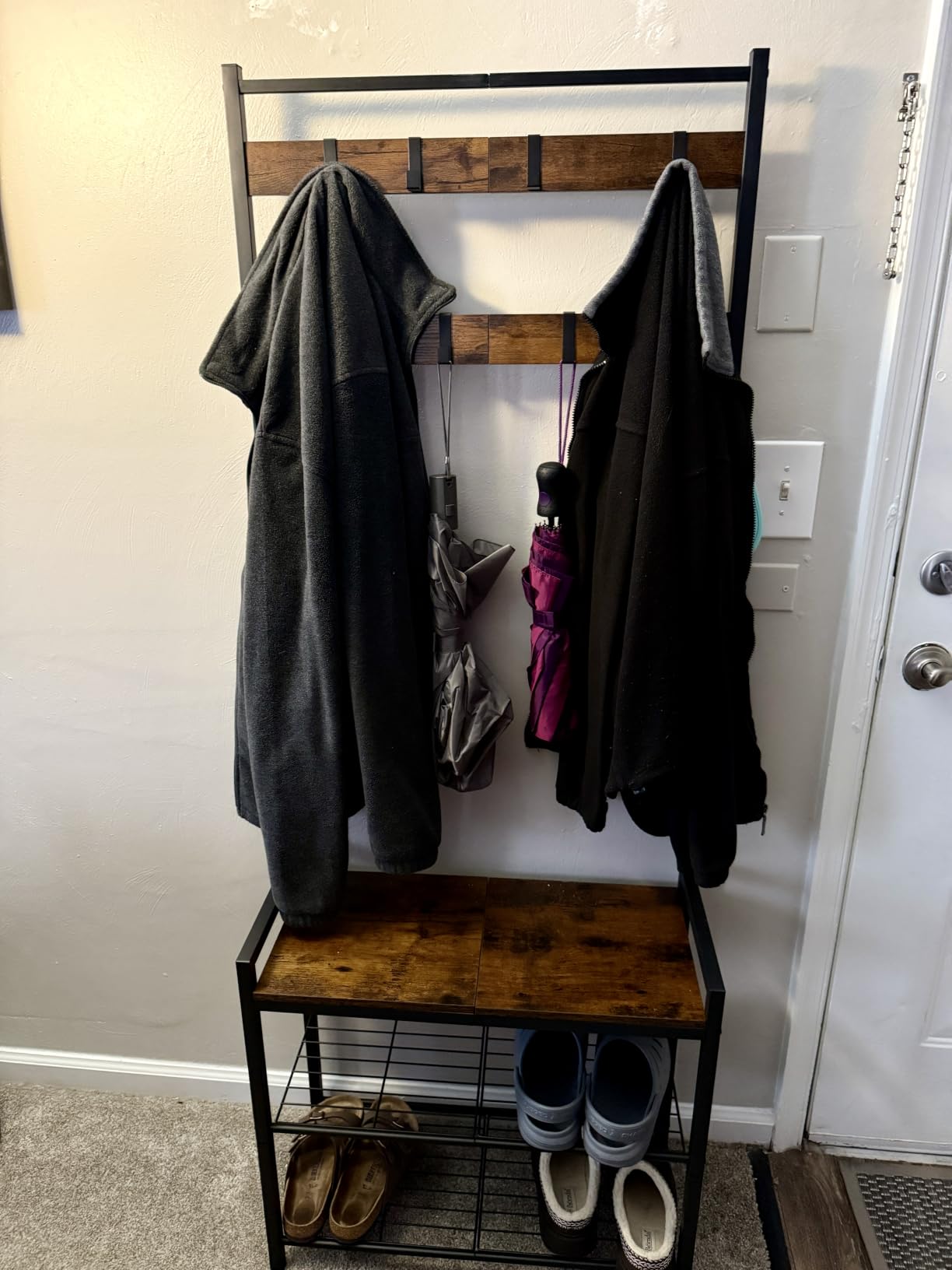Hall Tree, Coat Rack with Shoe Bench, Entryway Bench with Shoe Storage, Multifunctional Entryway Storage Organizer, Metal Frame and 8 Movable Hooks, for Hallway, Rustic Brown MT01BR customer photo 1