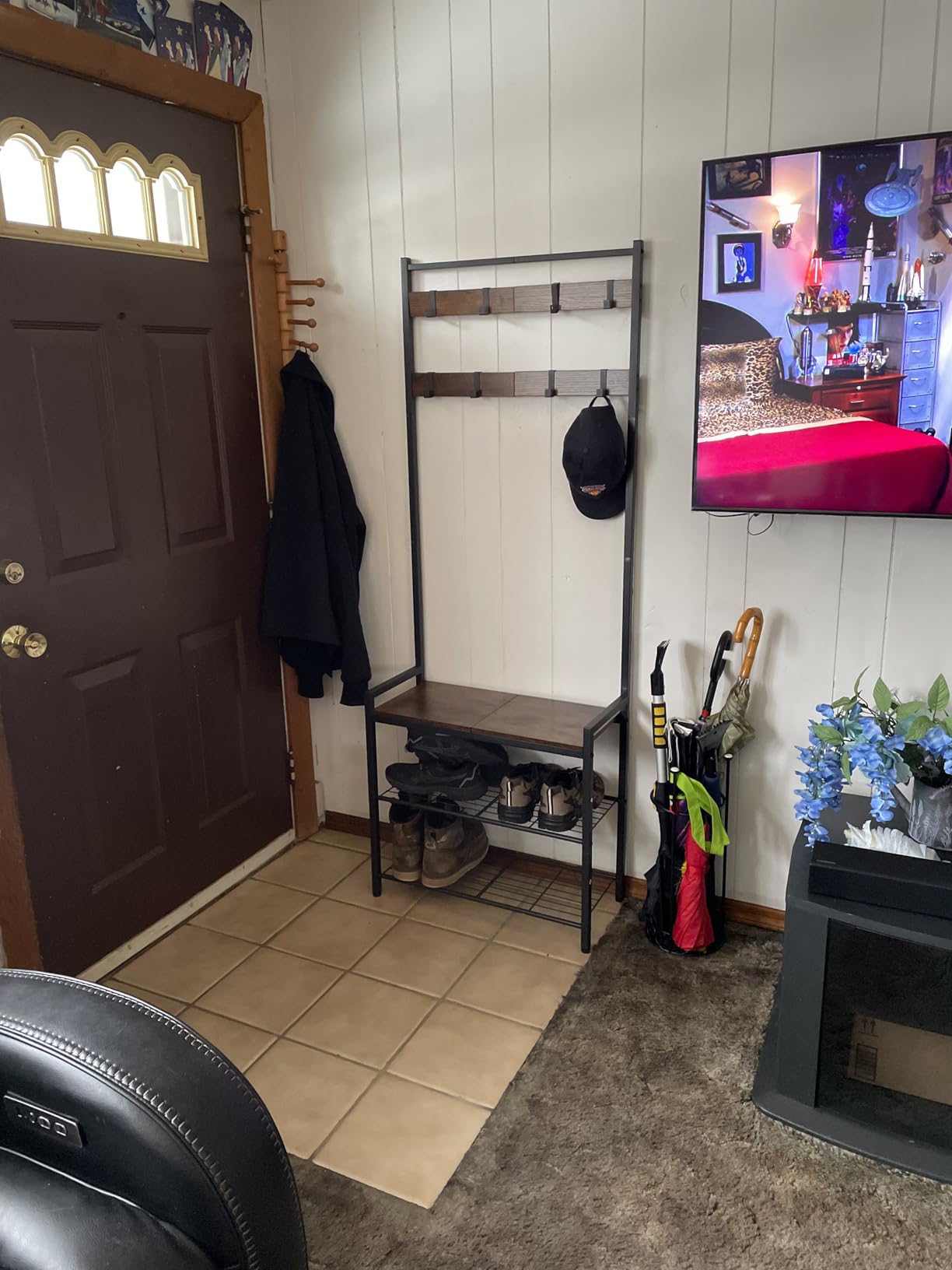 Hall Tree, Coat Rack with Shoe Bench, Entryway Bench with Shoe Storage, Multifunctional Entryway Storage Organizer, Metal Frame and 8 Movable Hooks, for Hallway, Rustic Brown MT01BR customer photo 2
