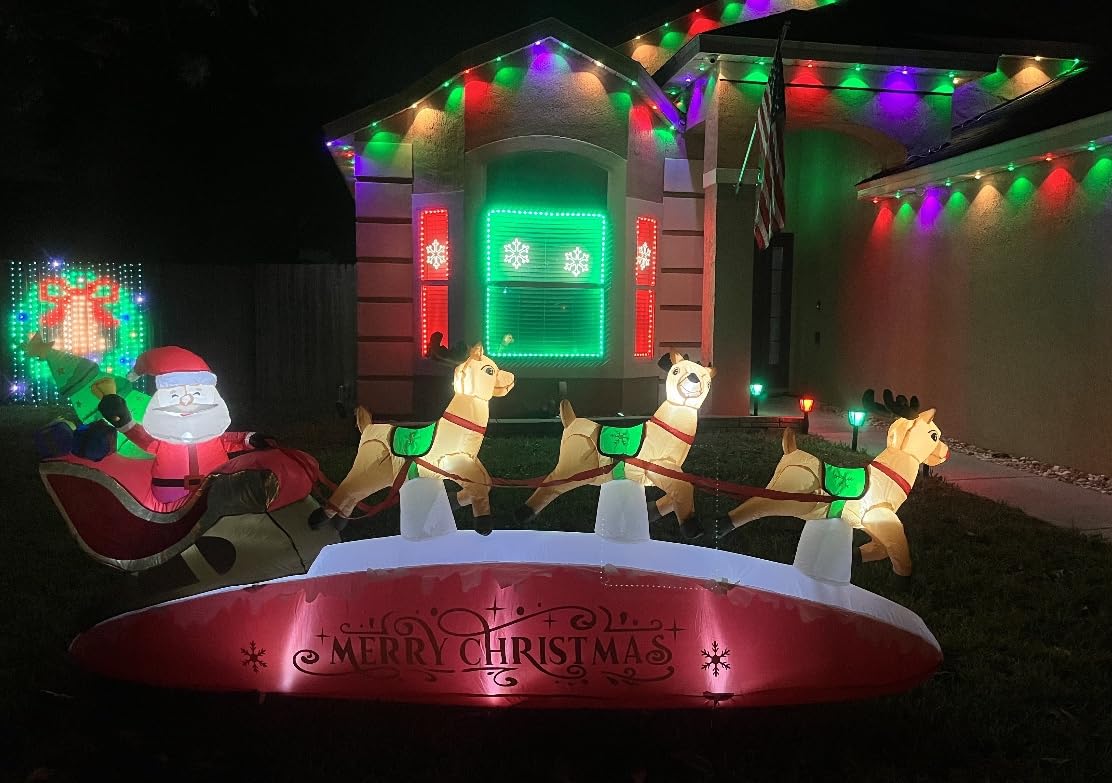ZPISF 10 FT Santa Sleigh with Reindeer Christmas Inflatables Outdoor Decorations, Christmas Blow Up Yard Decorations for Garden Lawn Xmas Decor (Red) customer photo 2