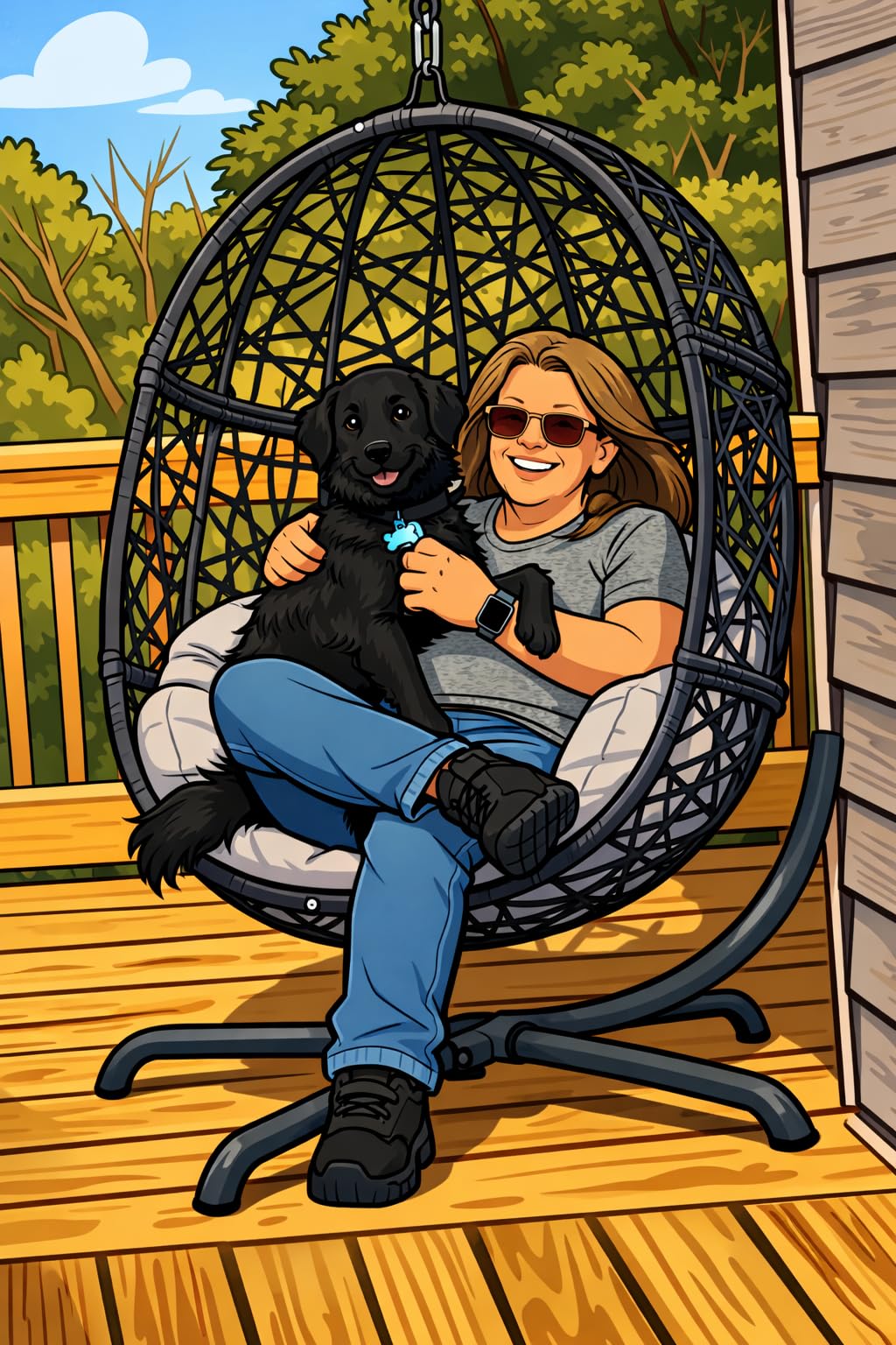 NICESOUL Swing Egg Chair with Stand, Bird Cage Patio Hanging Chair with Cushion, Large Swinging Chairs Indoor Outdoor, All-Weather 350lbs Eggshell Basket Seat for Porch, Backyard, Dark Grey customer photo 2