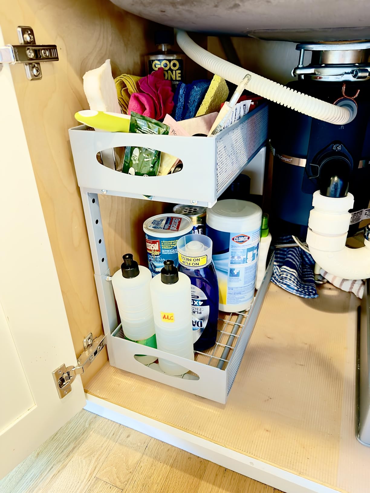 Under Sink Organizer, 2 Tier Pull out Cabinet Organizer Baskets with Mesh Sliding Drawers, Slide out Storage Shelf for Home, Kitchen, Bathroom, Pantry, Office Cabinet, Countertop (1 Pack) customer photo 1