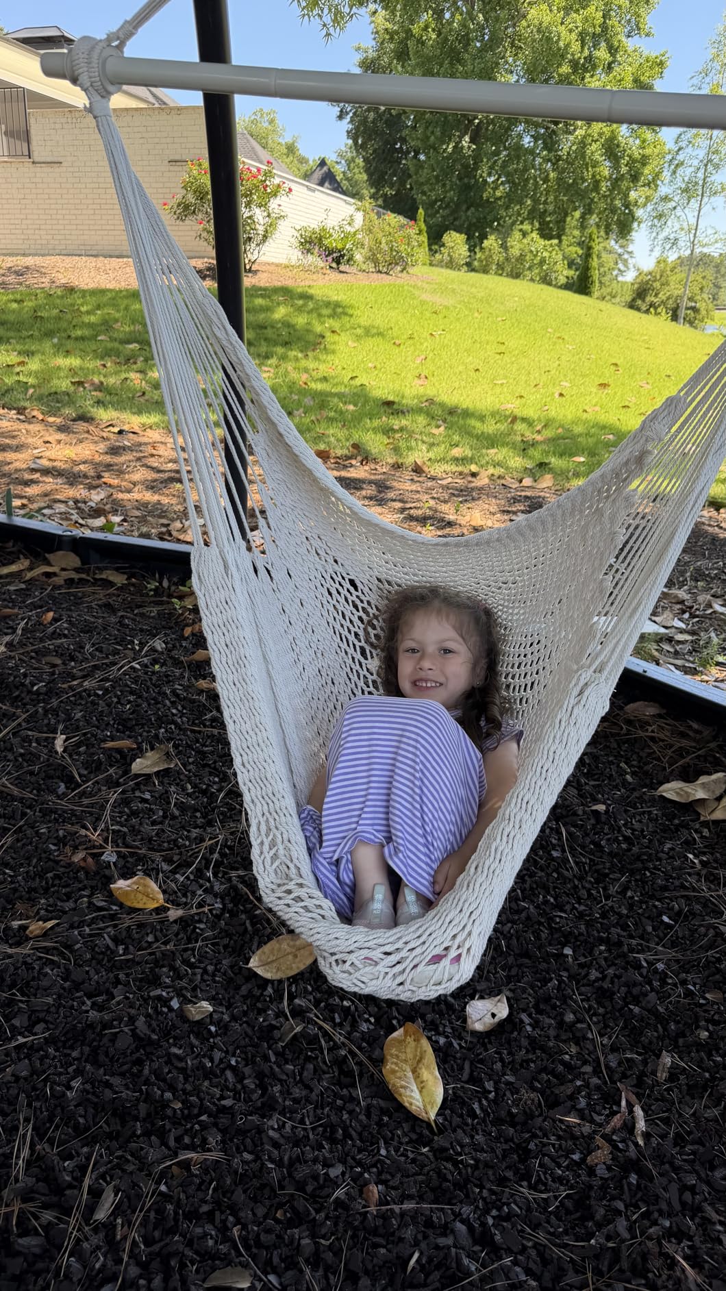 Barydat 2 Pcs Hanging Hammock Chair Boho Swing Chair Outdoor Indoor Comfy Soft Cotton Rope Weaving with 40 Inch Detachable Metal Bars for Backyard Living Room Garden, 270lb Capacity (Brown) customer photo 1