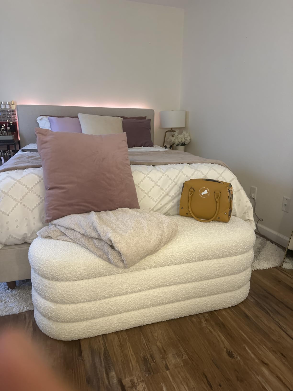 Busaurus Storage Ottoman Bench 49.2 Inch Upholstered Fabric Storage Bench for Bedroom End of Bed Aesthetic Large Oval Ottoman for Living Room Entryway (Ivory) customer photo 1