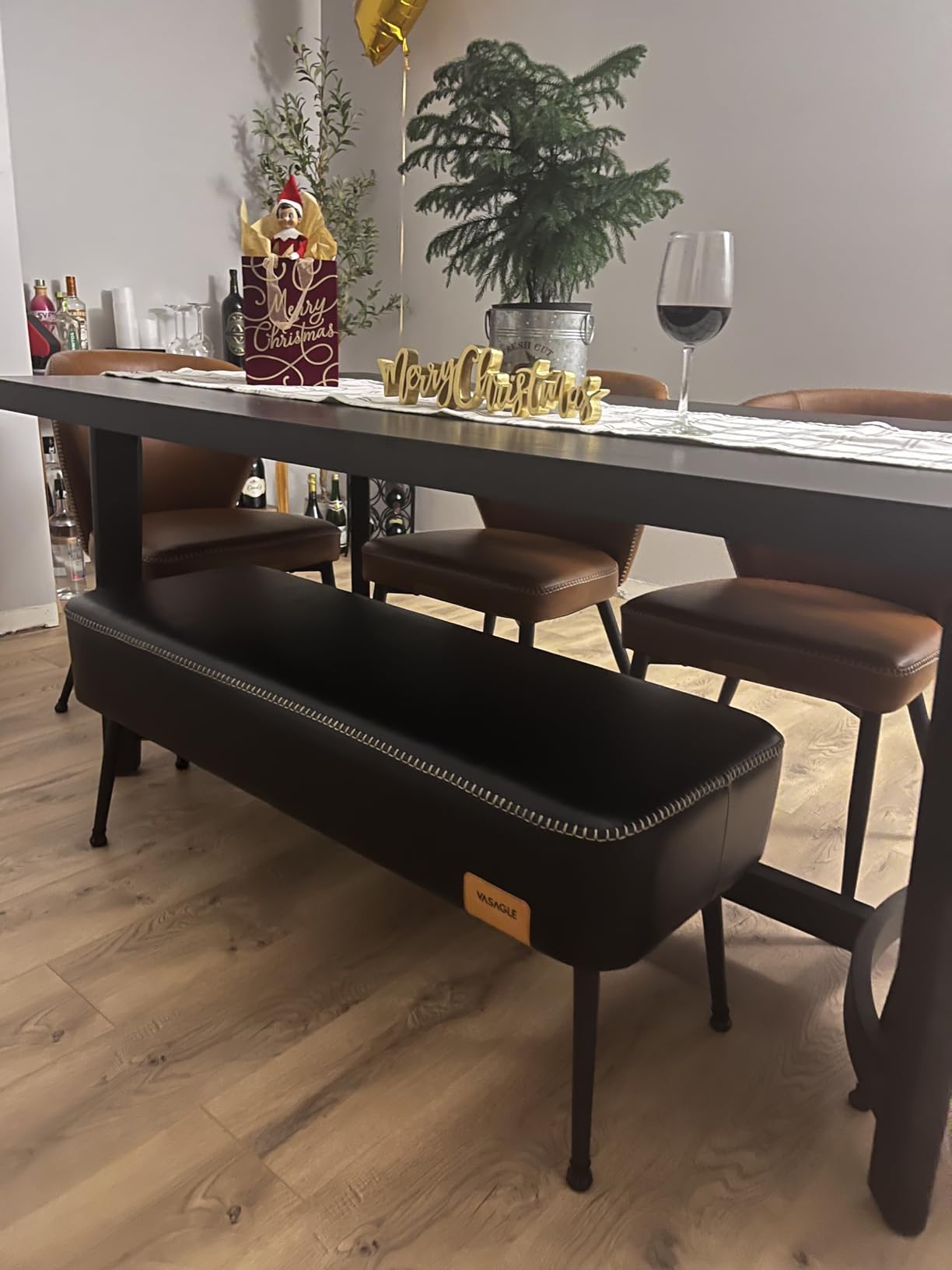 VASAGLE EKHO Collection - Bench for Entryway Bedroom, Synthetic Leather with Stitching, Ottoman Bench with Steel Legs, Living Room, Mid-Century Modern, Loads 660 lb, Forest Green ULOM076C01 customer photo 2