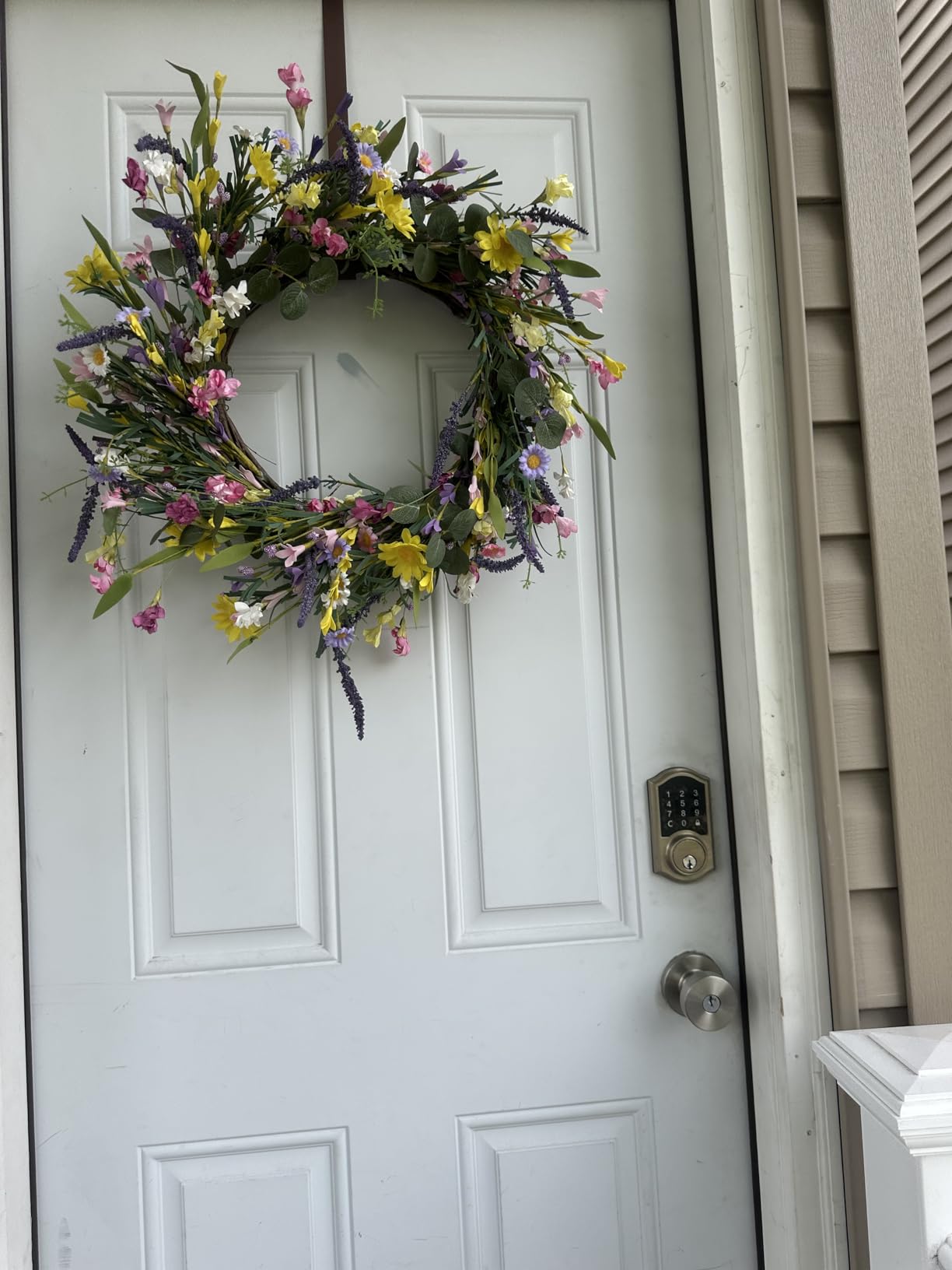 Large Spring Wreaths for Front Door 28 Inch Artificial Spring Wreath Summer Flower Wreath with Daisy and Lavender for Indoor Outdoor Wall Window and Easter Celebration customer photo 1