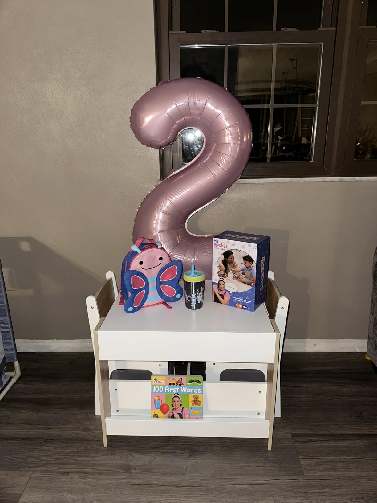 Asweets Kids Table and Chair Set,4 in 1 Toddler Desk with Storage Drawer,Wooden Activity Table for 2 in 1 Detachable Tabletop,Bookshelf,Suitable for Classroom,Home,Nursery,Playroom (Natural White) customer photo 1