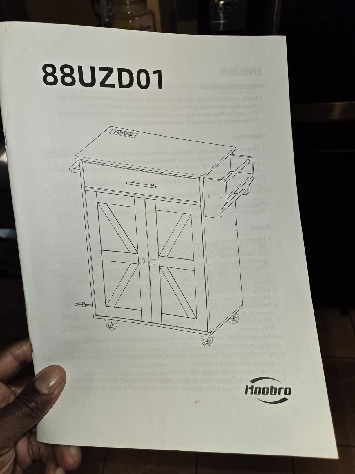 HOOBRO Kitchen Island with Power Outlet, Rolling Kitchen Island with Large Worktop, Kitchen Island Cart with Spice Rack and Drawer, Island Table for Dining Room, White and Natural WN88UZD01 customer photo 2