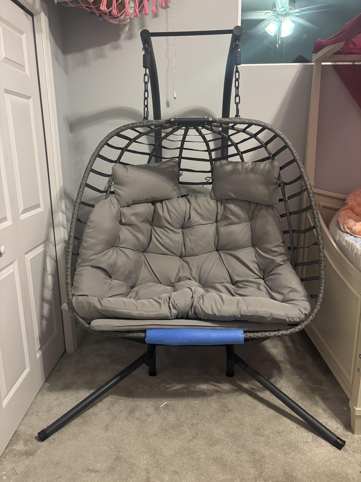 HWB Hanging Egg Chair with Stand, Patio Wicker Egg Swing Chair with Cushion for Bedroom Garden Indoor Outdoor (Grey) customer photo 2