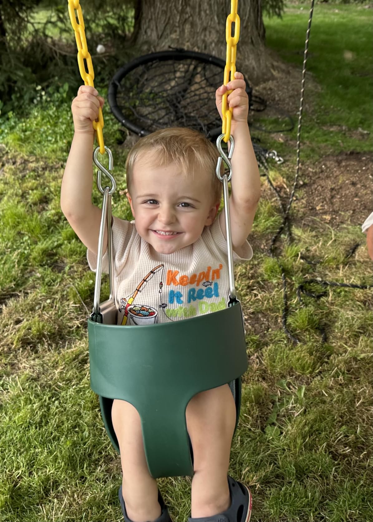 DECORLIFE Toddler Swing, Baby Swing Outdoor - High Back Full Bucket Swing Set, 330lb Capacity, Safety Design, Plastic-Coated Chains and Quick-Snap Carabiners for Backyard, Playground customer photo 2