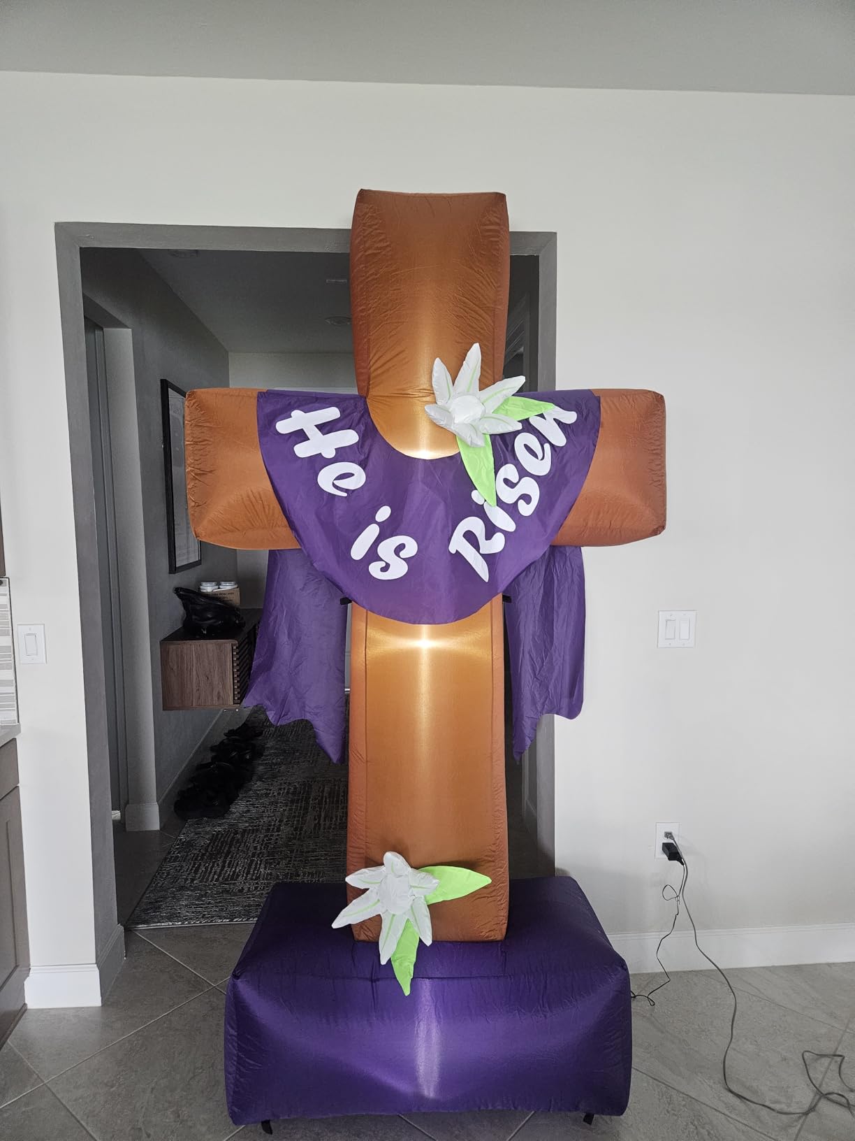 8 Ft Easter Inflatable Cross Outdoor Decoration, Blow Up He is Risen Yard Decorations with Built-in LED Lights Easter Party Decor Yard Garden Lawn Indoor Outdoor Home customer photo 2