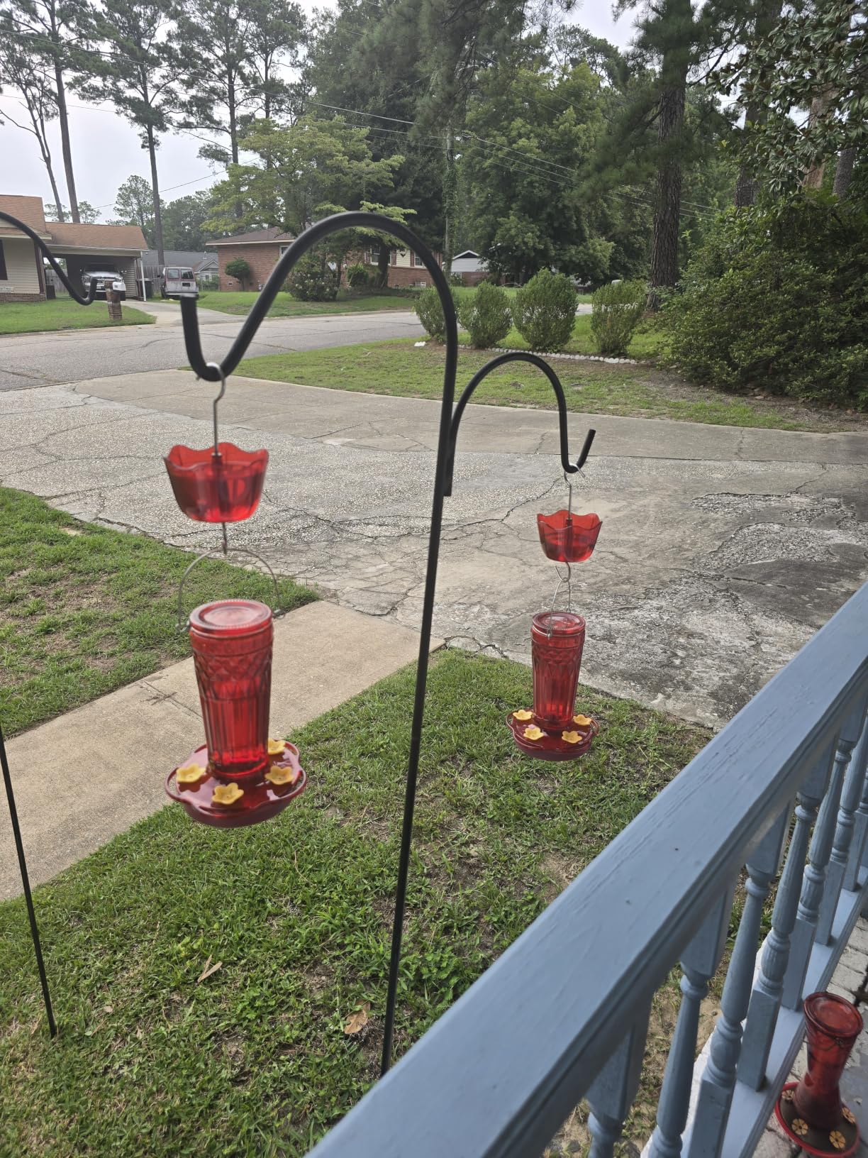 2 Pack Glass Hummingbird feeders for Outdoors 14Ounces，5 Feeding Ports Hummingbird Feeder,Wide Mouth for Easy Filling/Cleaning，Hanging for Garden Backyard Decor, Includes Ant Moat (Red，2Pack) customer photo 1