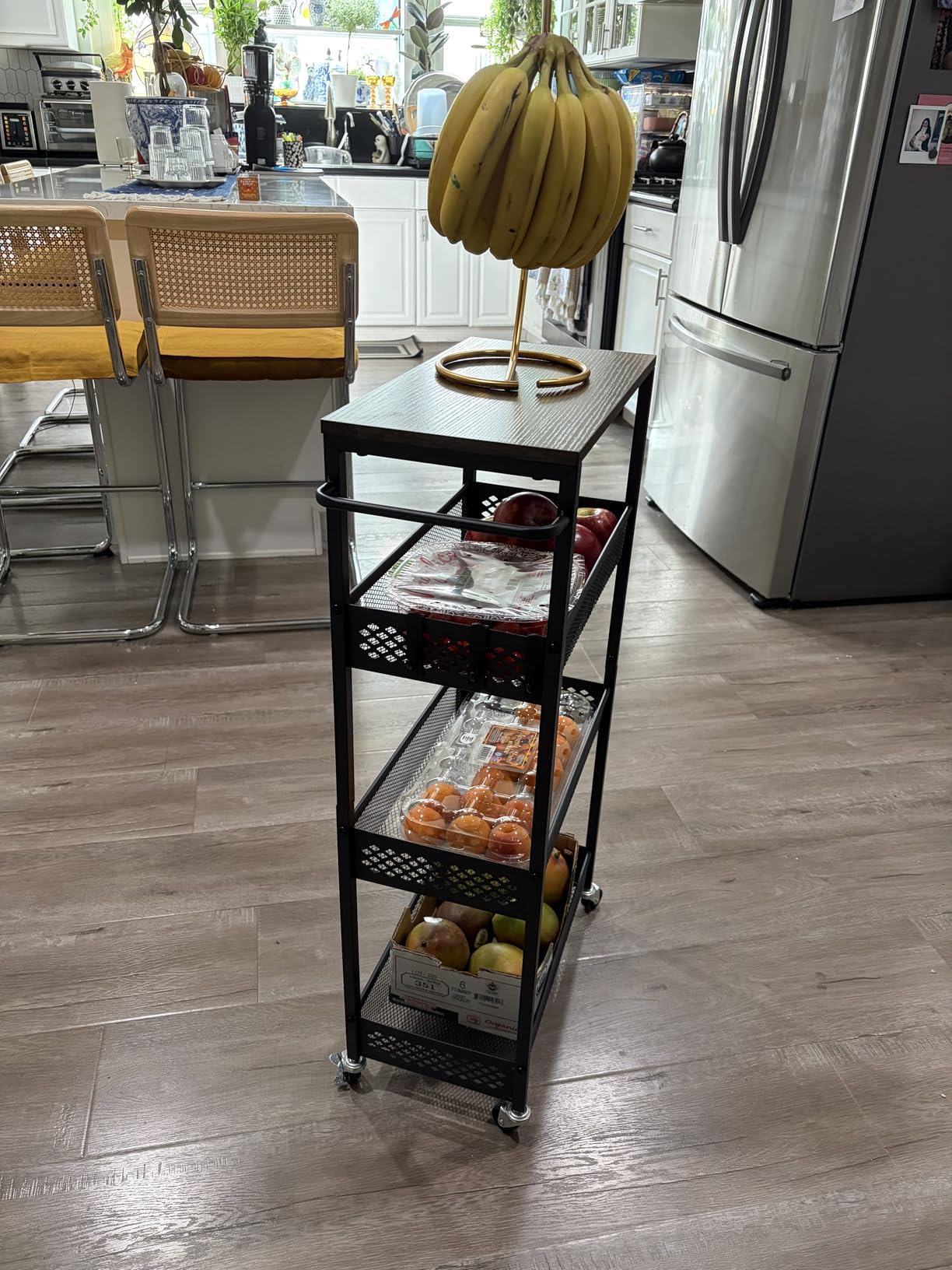 XYZLVSI Slim Storage Cart 4 Tier Narrow Kitchen Rolling Cart on Wheels for Small Space, Mobile Utility Cart Shelving Unit with Wooden Top and Metal Handle for Kitchen, Bathroom, Laundry Room customer photo 1