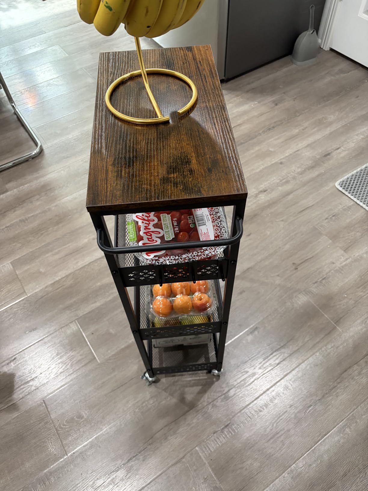XYZLVSI Slim Storage Cart 4 Tier Narrow Kitchen Rolling Cart on Wheels for Small Space, Mobile Utility Cart Shelving Unit with Wooden Top and Metal Handle for Kitchen, Bathroom, Laundry Room customer photo 2