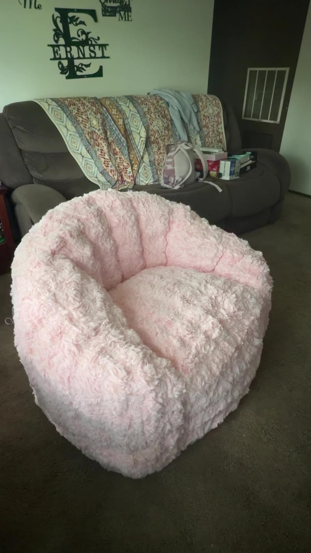 MAXYOYO Giant Bean Bag Chair for Adults, Oversized Beanbag with Filler | Faux Fur Shell-shaped Large Chair for Kids, Stuffed Big Lounge Floor Sofa for Bedroom Living Room Reading, Beige, Standard customer photo 1