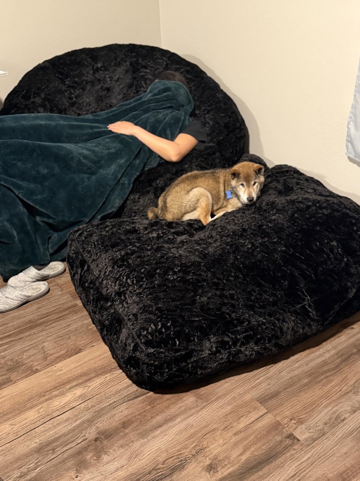 MAXYOYO Giant Bean Bag Chair for Adults, Oversized Beanbag with Filler | Faux Fur Shell-shaped Large Chair for Kids, Stuffed Big Lounge Floor Sofa for Bedroom Living Room Reading, Beige, Standard customer photo 2