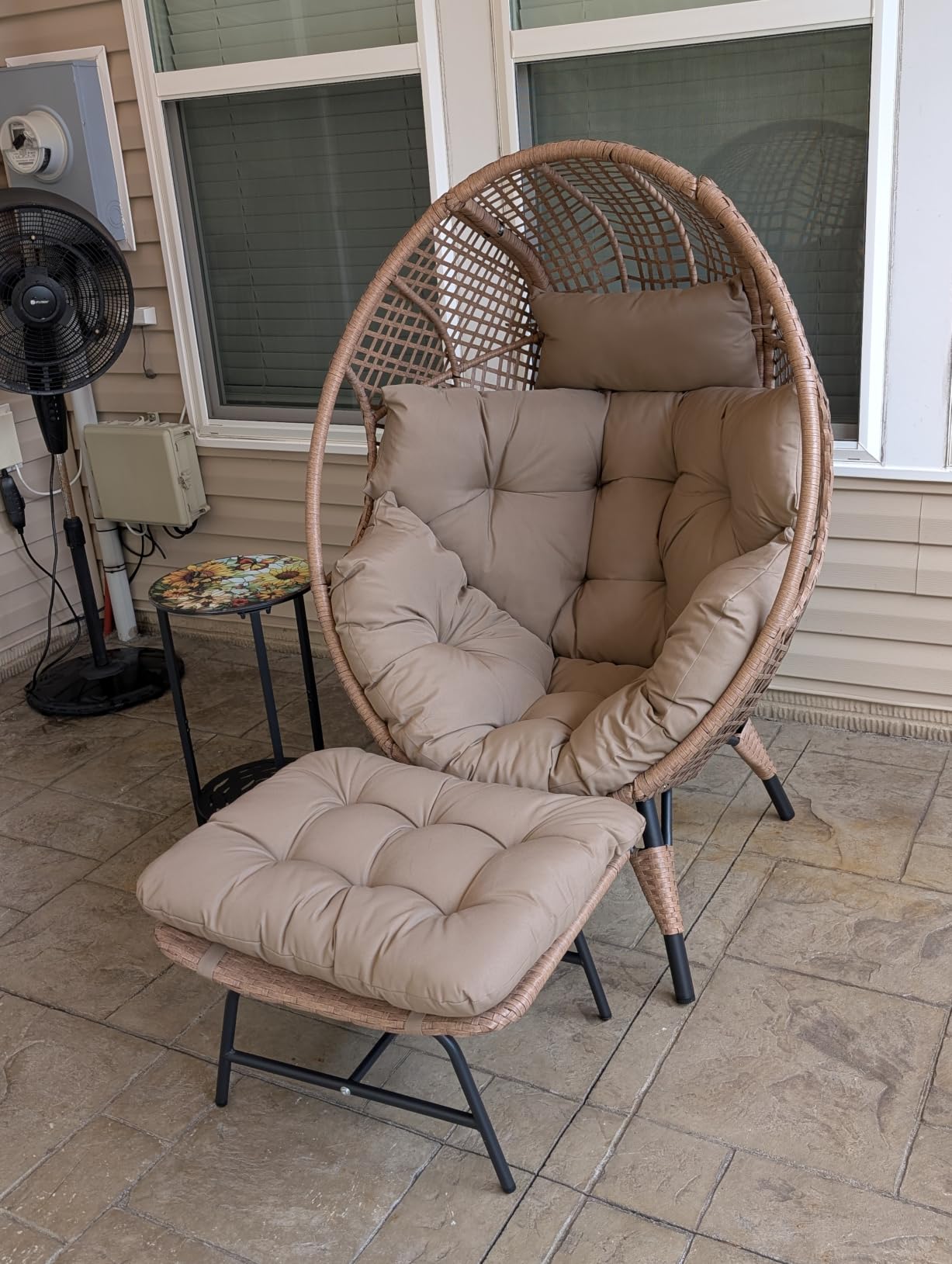 NICESOUL Indoor Outdoor Egg Chair w/Ottoman, Huge Extra Large Eggshell Papasan Chair w/Cushion, Water & UV-Resistant Patio Lounge Chair w/Cover, Outside Reading Chair for Backyard, Porch, Beige customer photo 2