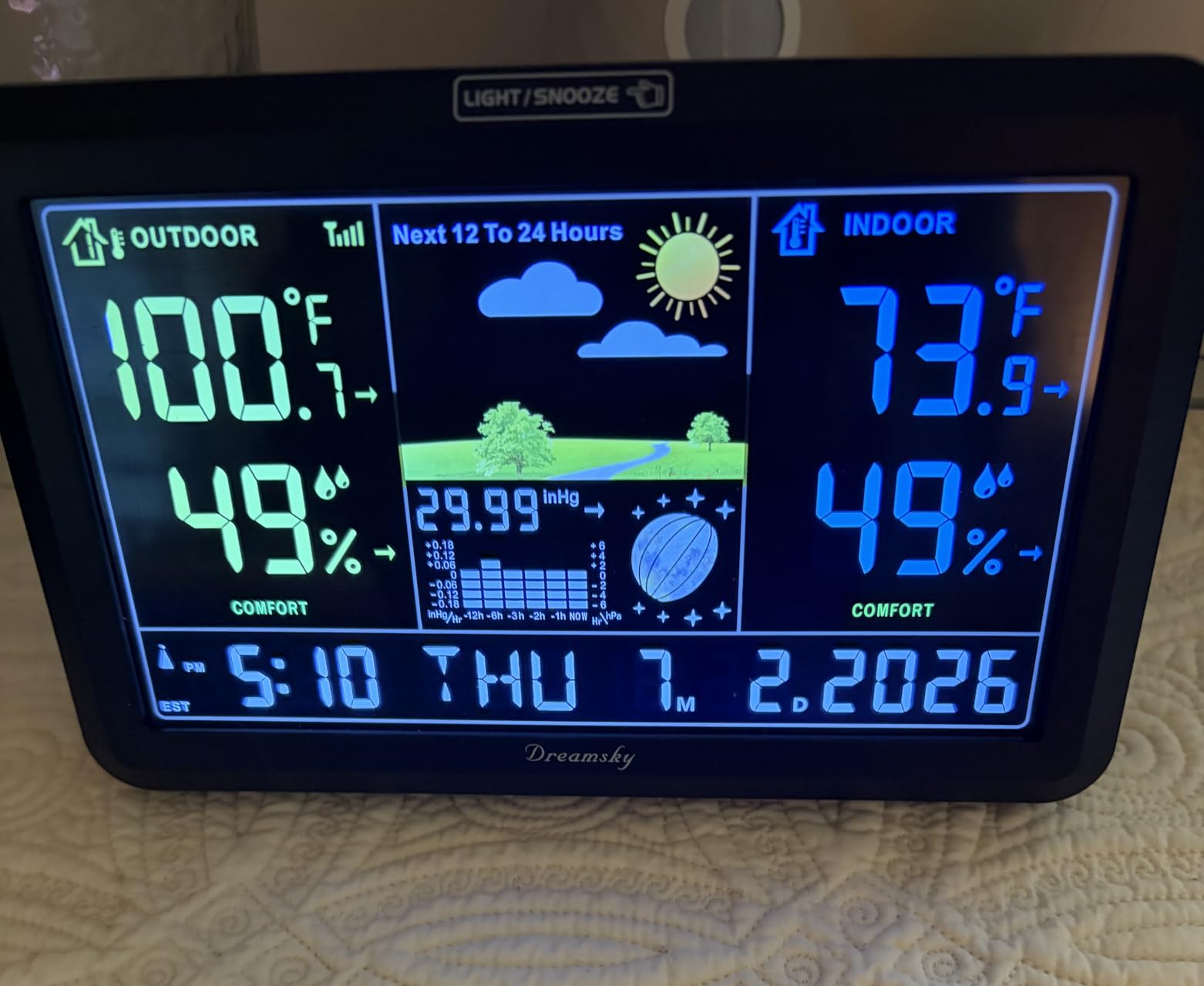 DreamSky Weather Station Indoor Outdoor Thermometer Wireless with Digital Atomic Clock for Home, Large Display with Dimmer, USB Port, Inside Outside Temperature Humidity Monitor (Plug-in) customer photo 2