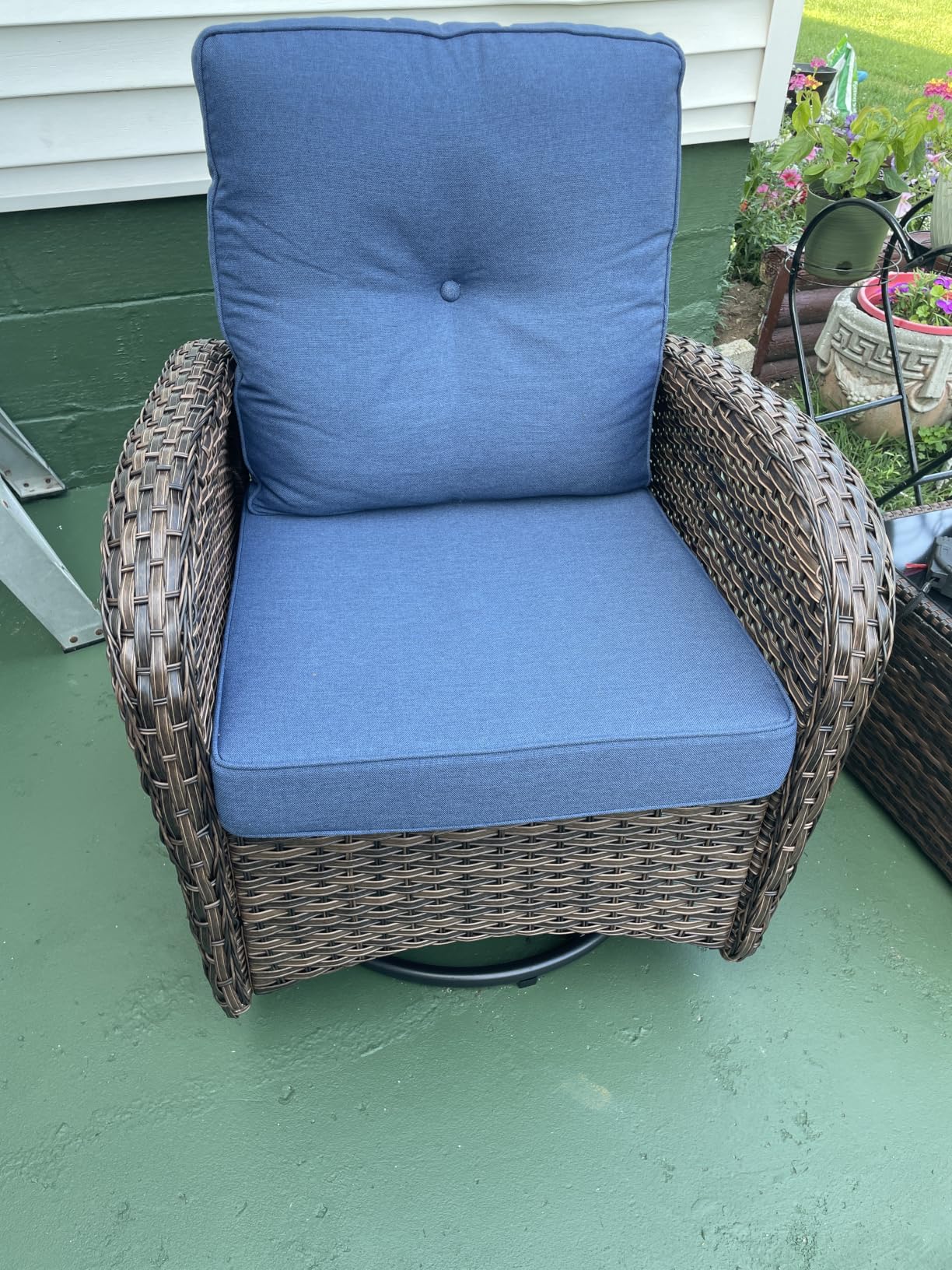 2 in 1 Porch Glider Swivel Chair - Wicker Patio Furniture Outdoor Swivel Rocker Chair with Thick Cushion, 300 Lb Weight Capacity Patio Swivel Glider Seating - Brown Wicker, Grey Cushion customer photo 1