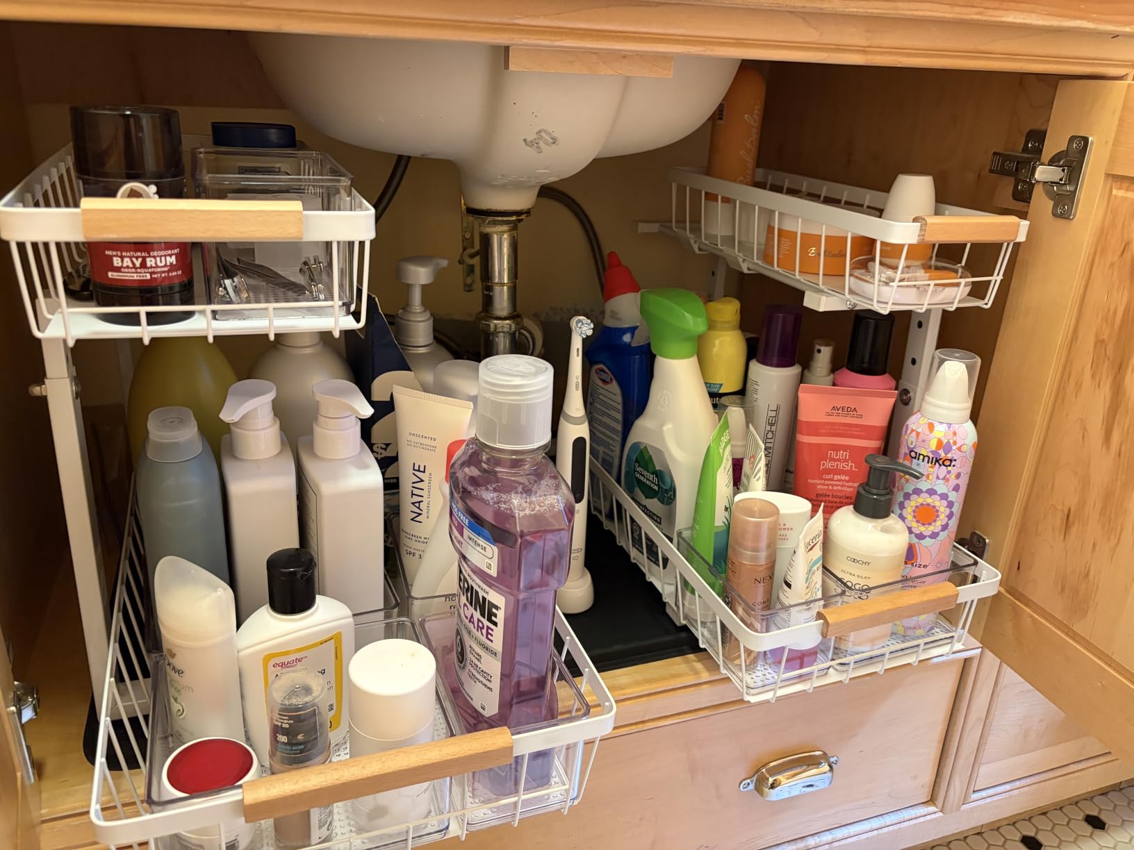 PXRACK Under Sink Organizer, Adjustable Height, 2 Tier Pull Out Under Cabinet Organizer, Slide Out Thickened Metal Under Sink Storage for Kitchen Bathroom Laundry Pantry Cabinet, White, Large-2-Pack customer photo 1