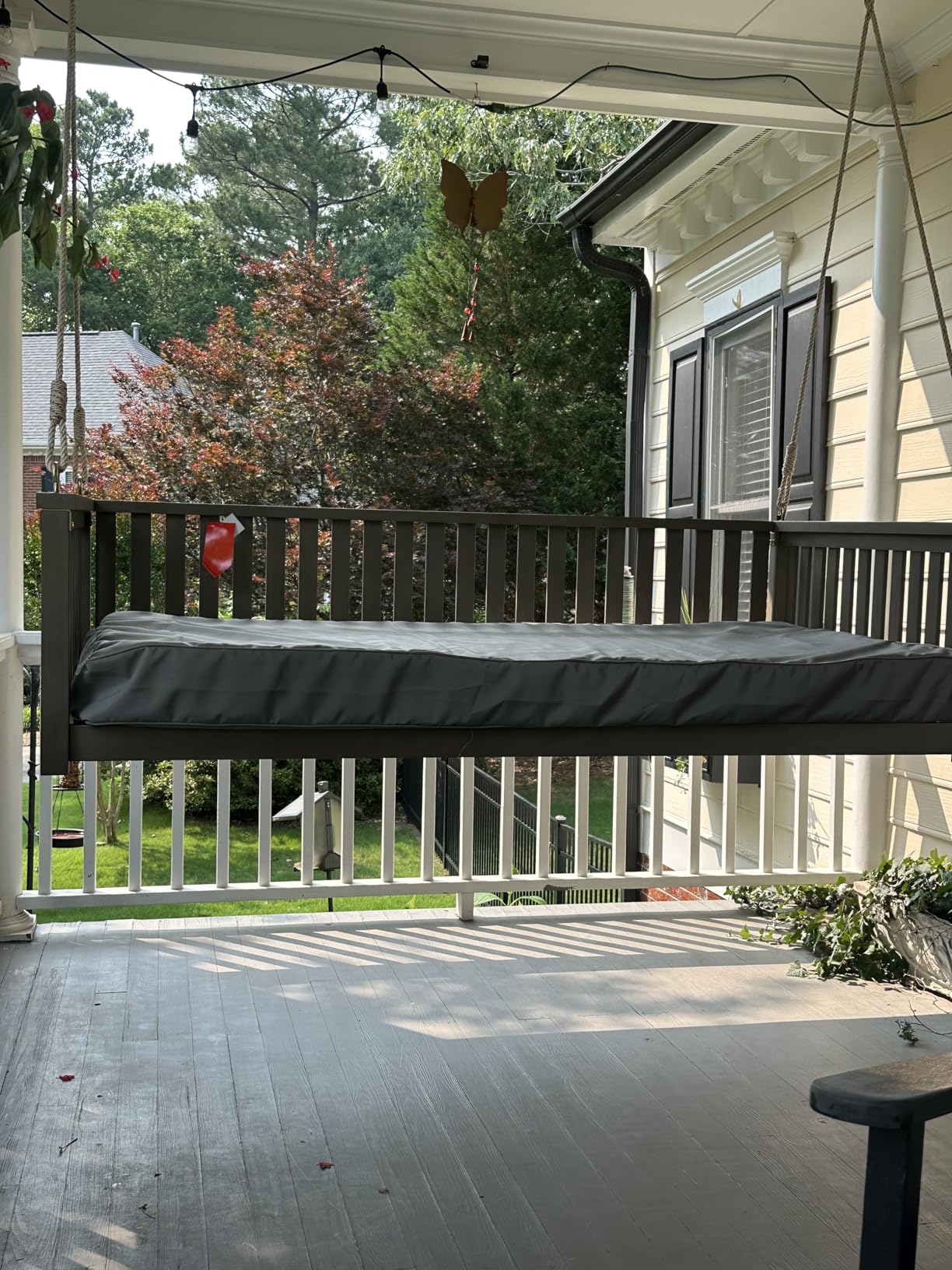 Porch Daybed Swing Outdoor Wooden Swing Bench, Patio Hanging Chair Swinging Bed for Garden, Backyard, Deck, Black customer photo 1