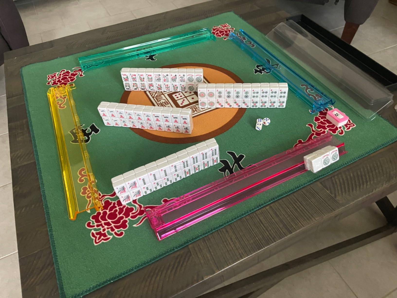 Jongyance American Mahjong Set with Blue Carrying Bag, 166 White Tiles, 4 All-in-One Rack/Pushers, Mahjong Tiles Set (Ma Jong, Mah-Jongg, Majiang) customer photo 2