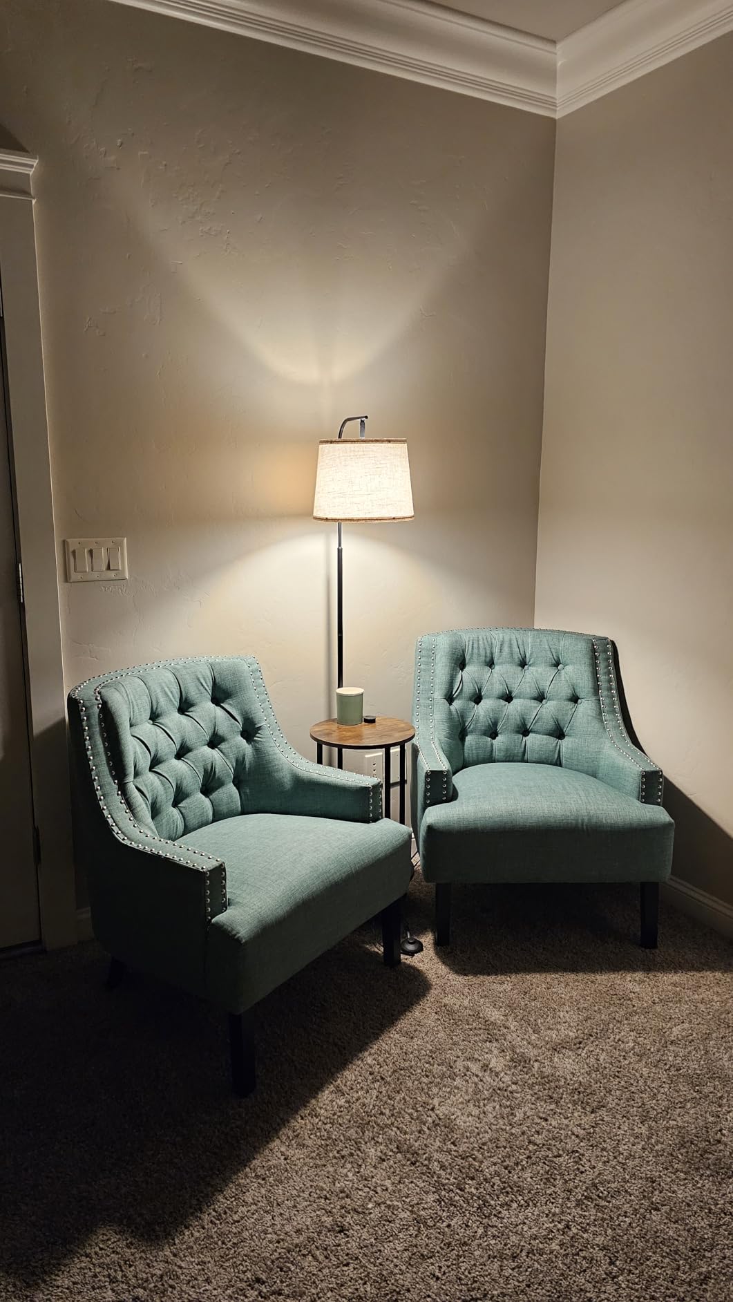 Lexicon Accent Chair Reading Chair Comfy Chair for Bedroom, Upholstered Armchair with Solid Wood Frame, Tufted Cushion Nail Head Trim, Single Sofa Chair for Living Room, Office, Taupe Chenille customer photo 1