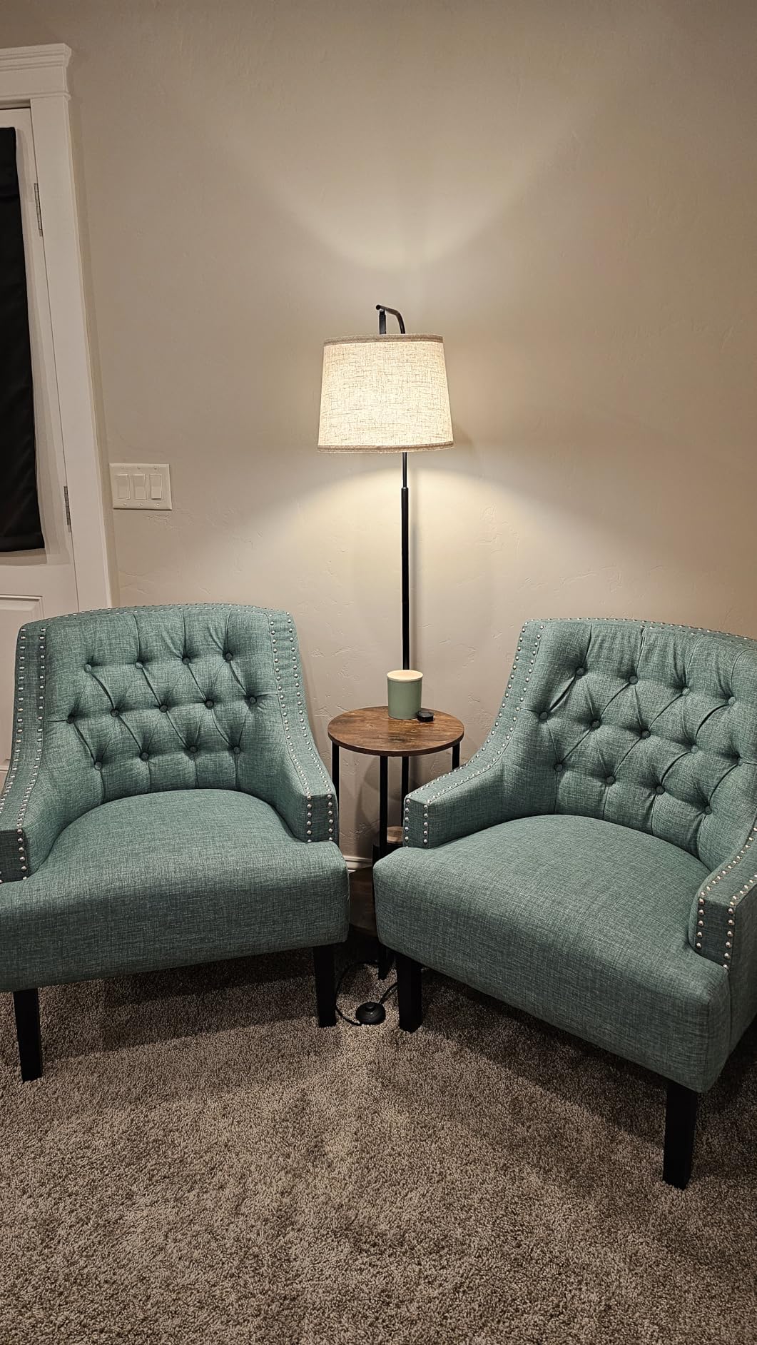 Lexicon Accent Chair Reading Chair Comfy Chair for Bedroom, Upholstered Armchair with Solid Wood Frame, Tufted Cushion Nail Head Trim, Single Sofa Chair for Living Room, Office, Taupe Chenille customer photo 2