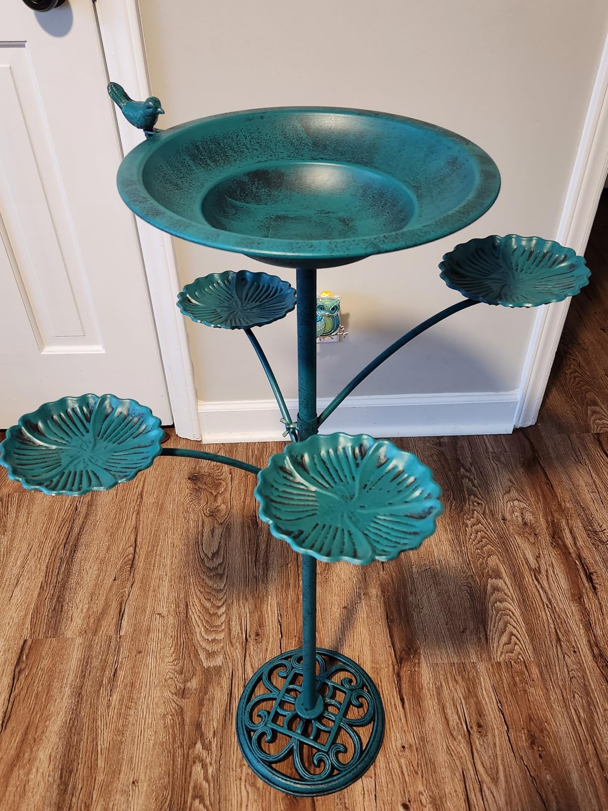 HOUYANG Solar Fountain Bird Bath, Metal Bird Bath Bubbler, Outdoor Bird Bath Bowl, for Outdoors Garden Patio Decor. customer photo 1