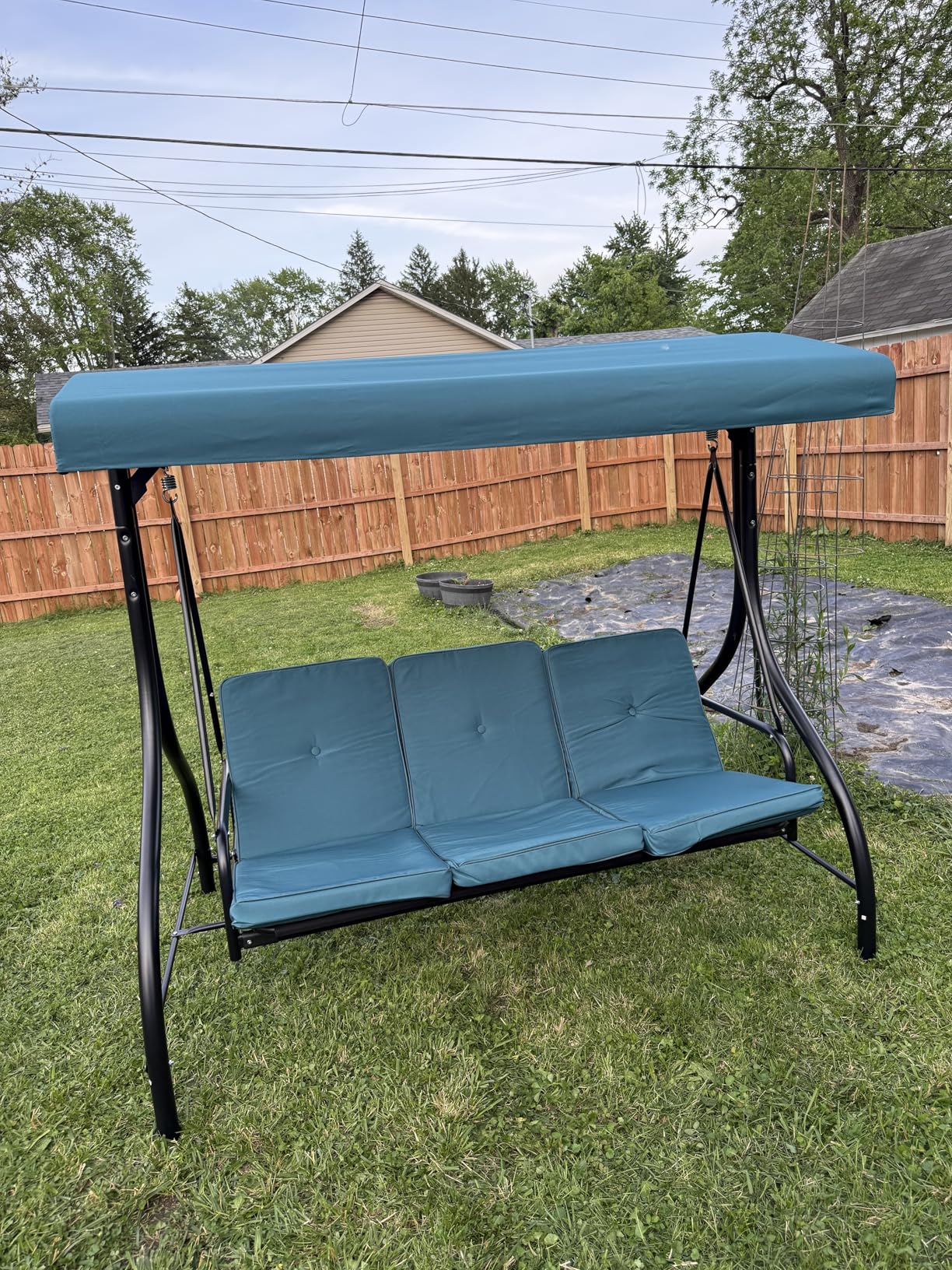 Best Choice Products 3-Seat Outdoor Large Converting Canopy Swing Glider, Patio Hammock Lounge Chair for Porch, Backyard w/Flatbed, Adjustable Shade, Removable Cushions - Fog Gray customer photo 2