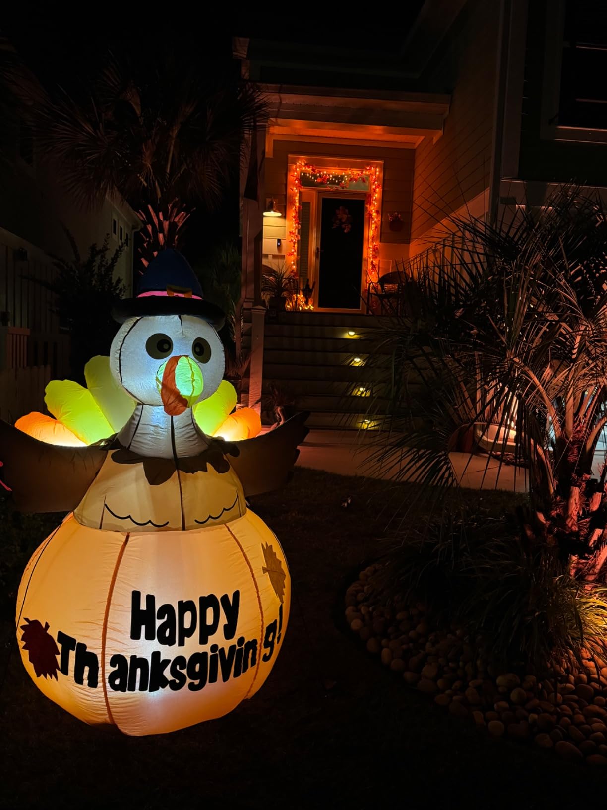 5.2 FT Thanksgiving Inflatables Turkeys Outdoor Decorations Blow Up Sitting on Pumpkin with Built-in LEDs for Thanksgiving Indoor Outdoor Yard Lawn Garden Decorations customer photo 2