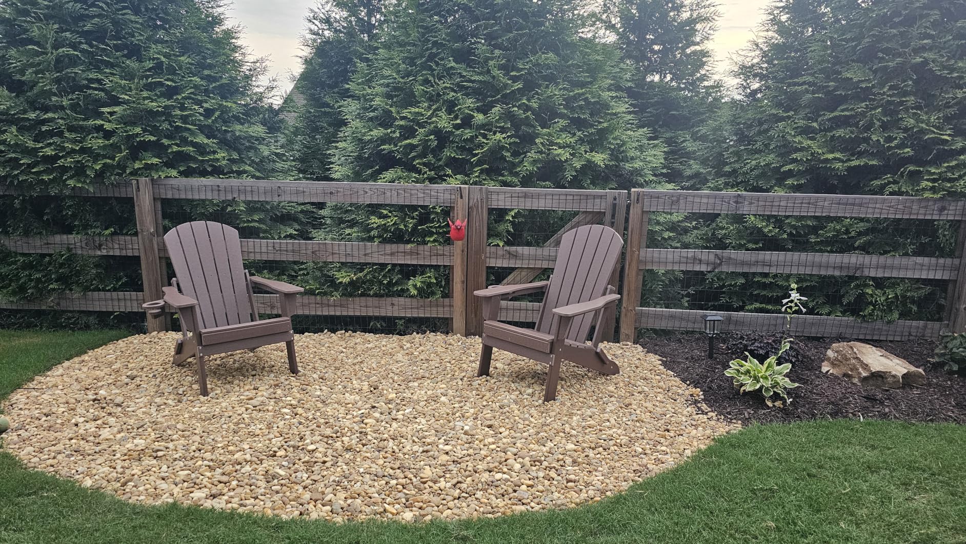 Folding Adirondack Chairs Set of 4, HDPE Cup Holders, White | Patent pinless folding design, 380lbs, Extended backrest, Natural Wood Look, maintenance-free, All-Weather, Quick setup customer photo 1