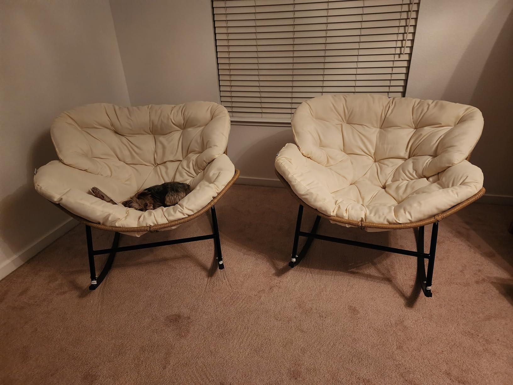 FINCATI 2 PCS Outdoor Rocking Chair, Oversized Papasan Rocking Chair | 450 Lbs Capacity, Large Size, PE Wicker Egg Rocker with Beige Thick Cushion, Cozy Padded Lounge Chair for Porch Garden customer photo 1