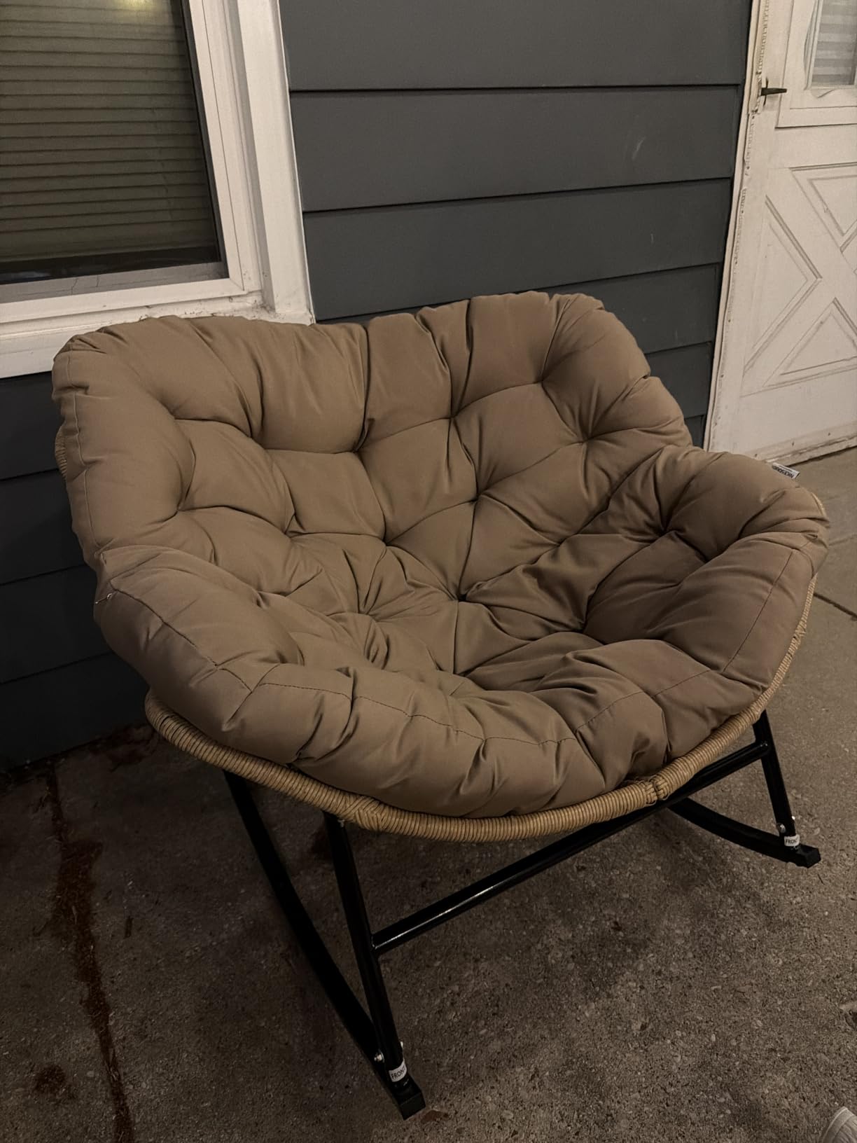 FINCATI 2 PCS Outdoor Rocking Chair, Oversized Papasan Rocking Chair | 450 Lbs Capacity, Large Size, PE Wicker Egg Rocker with Beige Thick Cushion, Cozy Padded Lounge Chair for Porch Garden customer photo 2