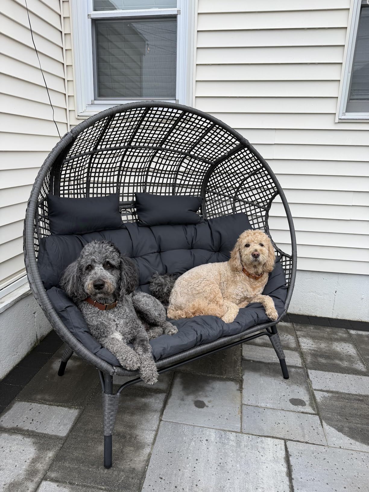 NICESOUL® Double Egg Chair Indoor Outdoor Stationary Oversized Thicken Padded Cushions, 2 Person Egg Loveseat Chair, Extra Large Lounge Chair for Patio Balcony Porch Brown customer photo 2
