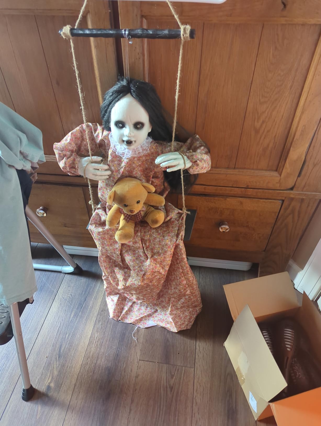Scary Halloween Decorations Outdoor Hanging Swinging Doll Girl | Sound & Slap Activated, Light Up Eyes Creepy Sound Expressions, Large Scary Halloween Decor Props for Indoor Outside customer photo 1