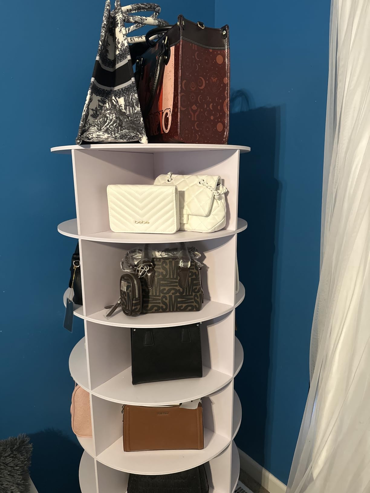 Cushore 7 Tier Rotating Shoe Rack Tower, 360° Spinning Shoe Display Lazy Susan, Tall Revolving Shoe Storage Round Carousel, White customer photo 2