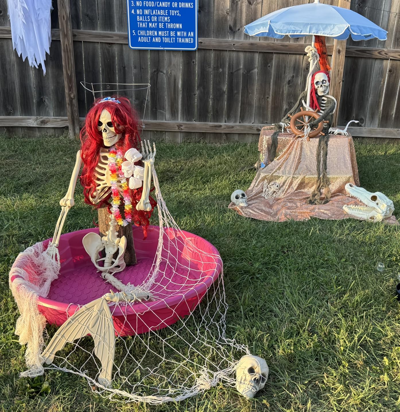 84Inches/7Ft Mermaid Halloween Life Size Skeleton Pose-N-Stay Posable Movable Joints Hanging for Halloween Decoration Decor Spooky Scene Party Favors customer photo 1